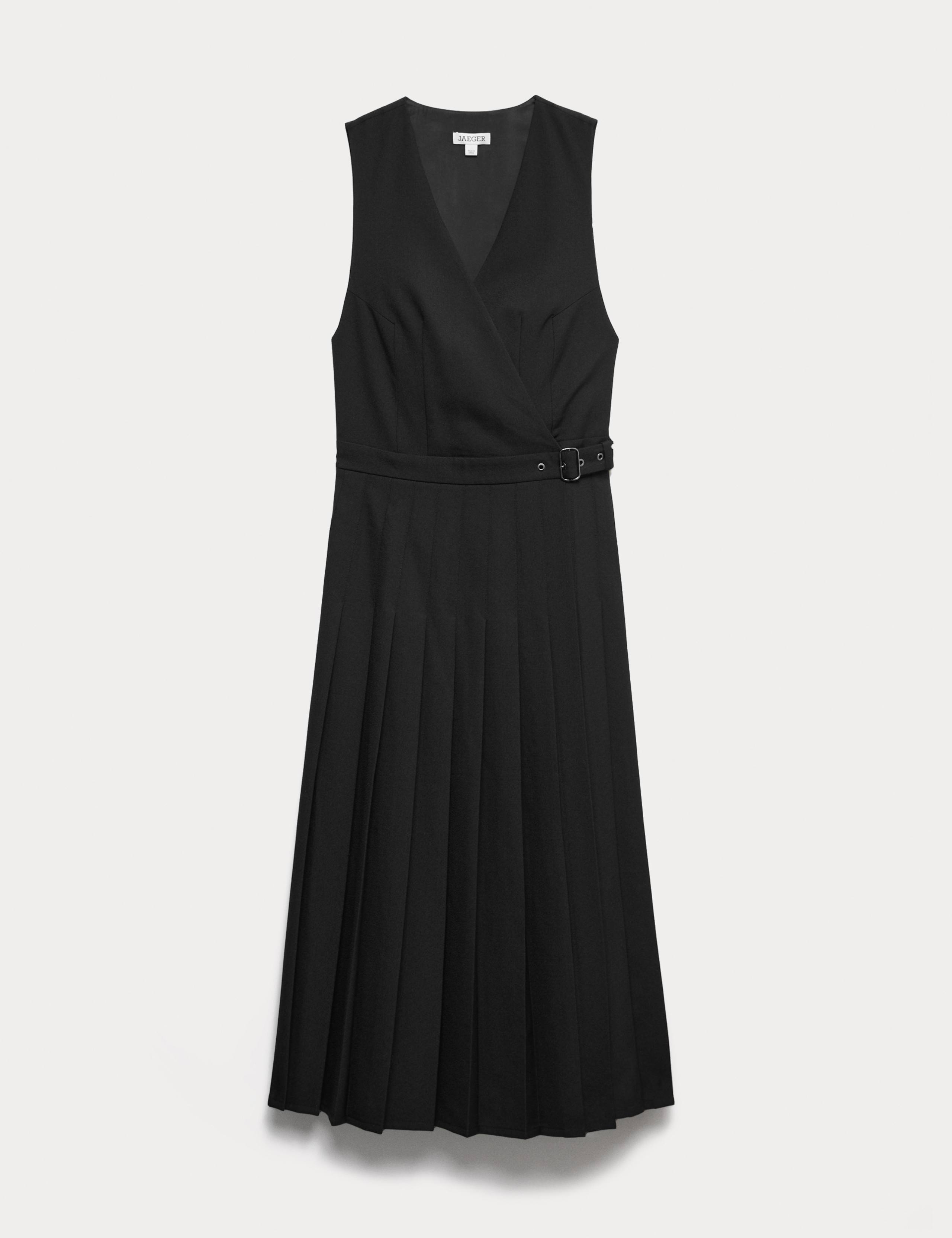Wool Blend V-Neck Pleated Midaxi Dress 2 of 6