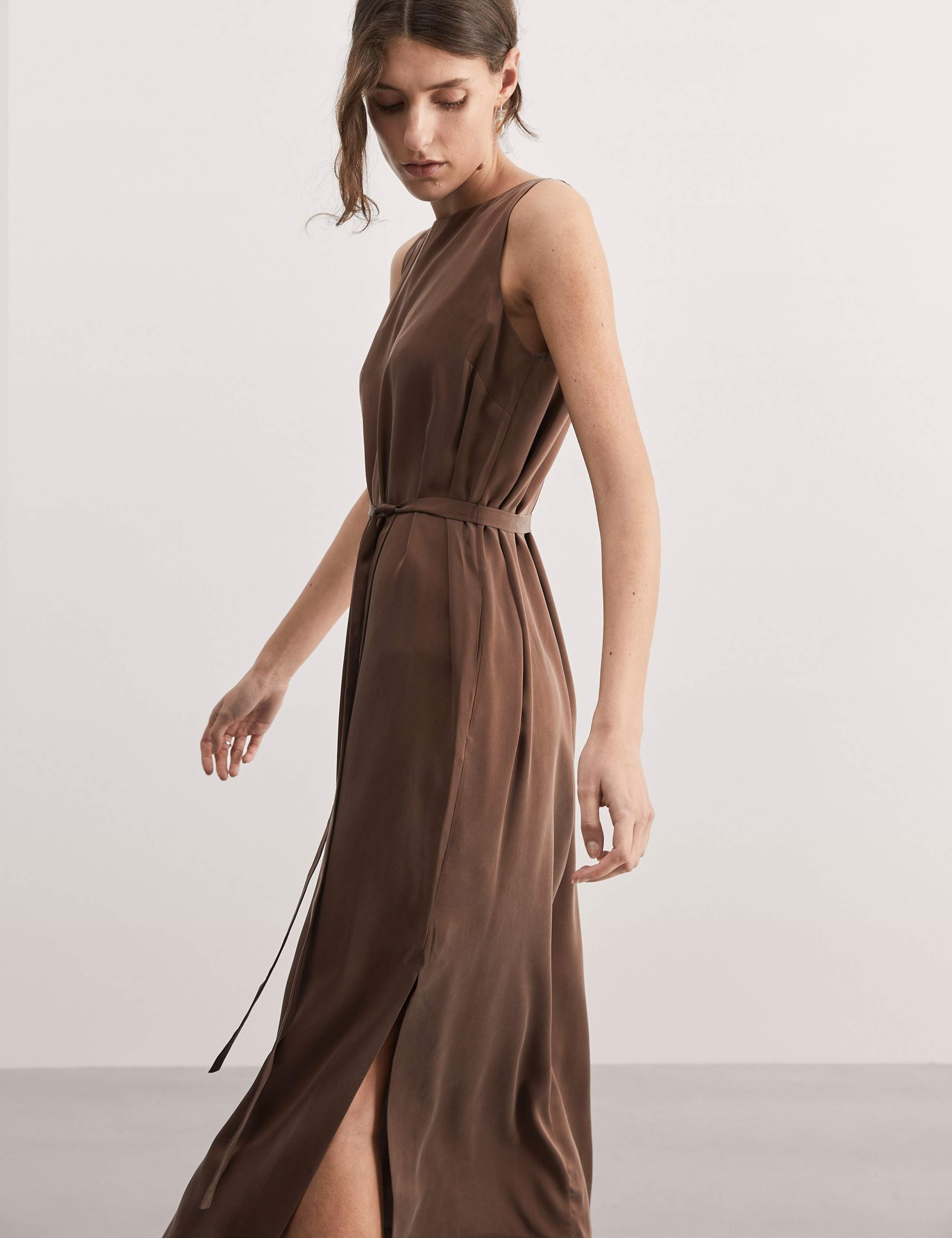 Pure Silk Belted Midi Column Dress 1 of 4