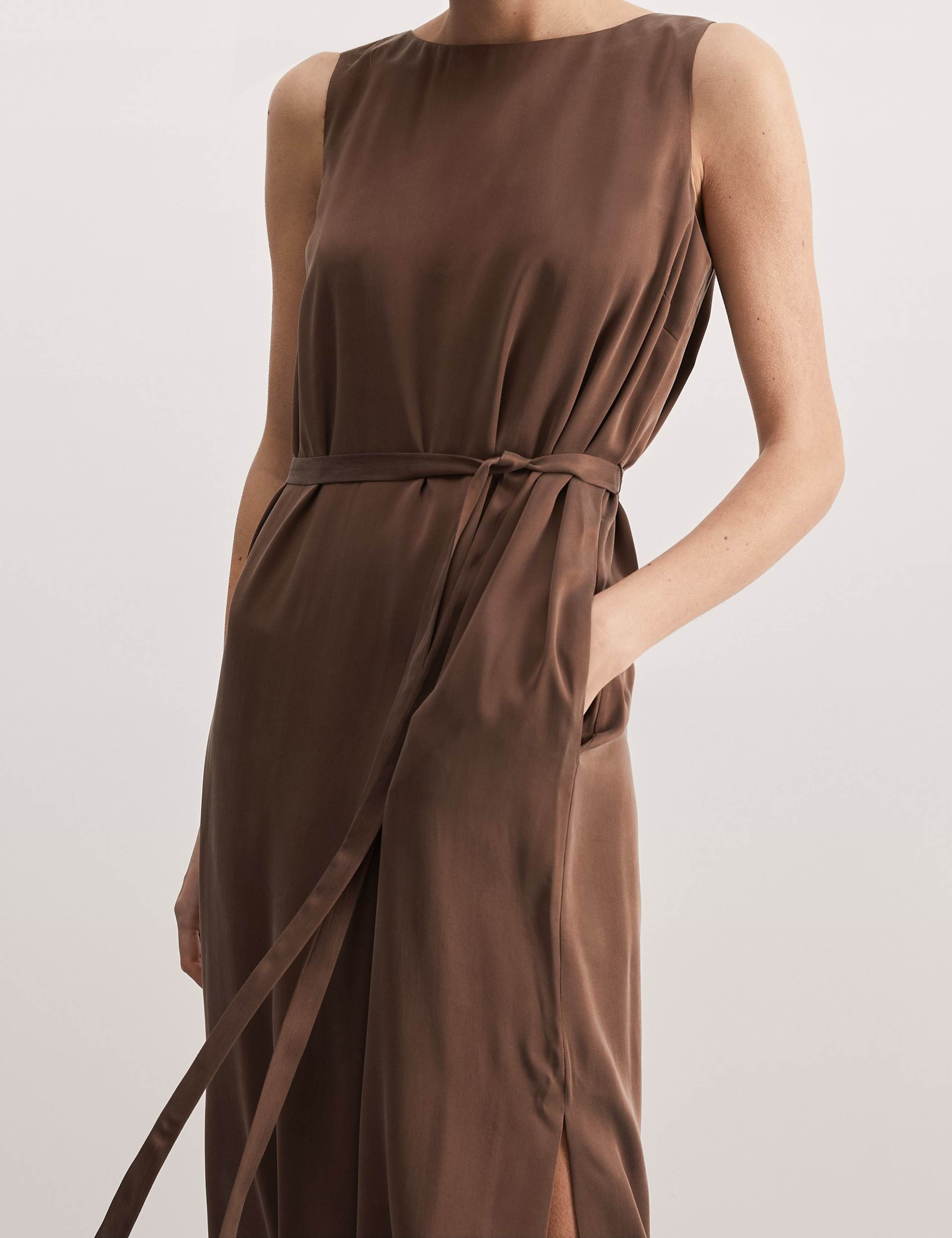 Pure Silk Belted Midi Column Dress 3 of 4