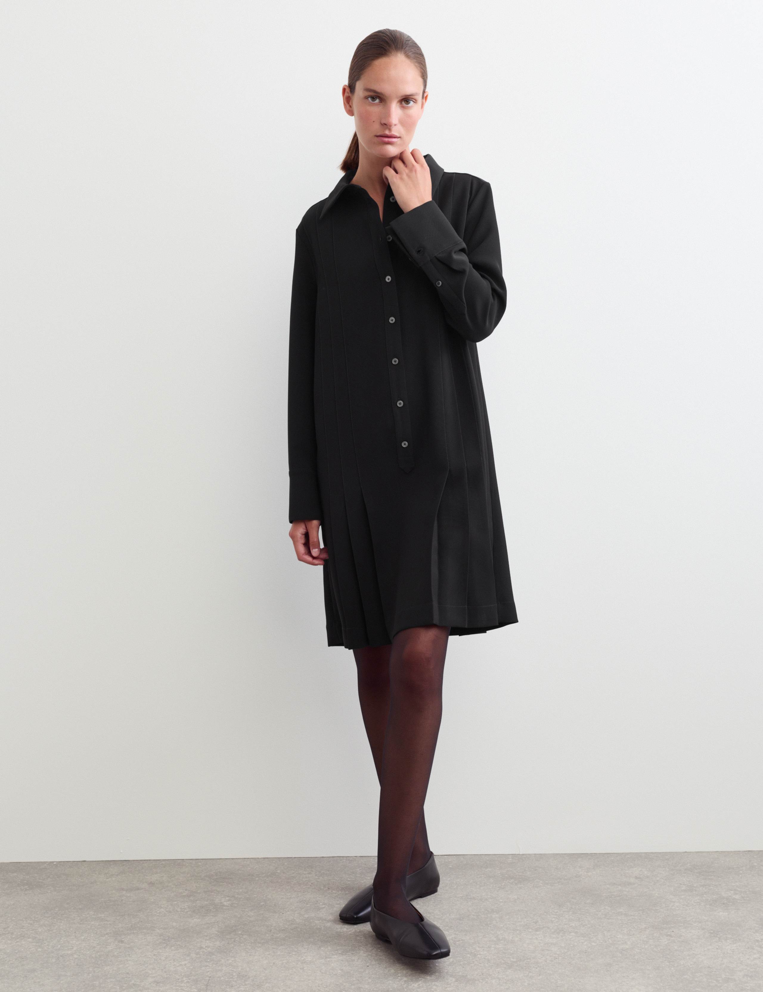 Crepe Pleated Button Front Shirt Dress 1 of 7
