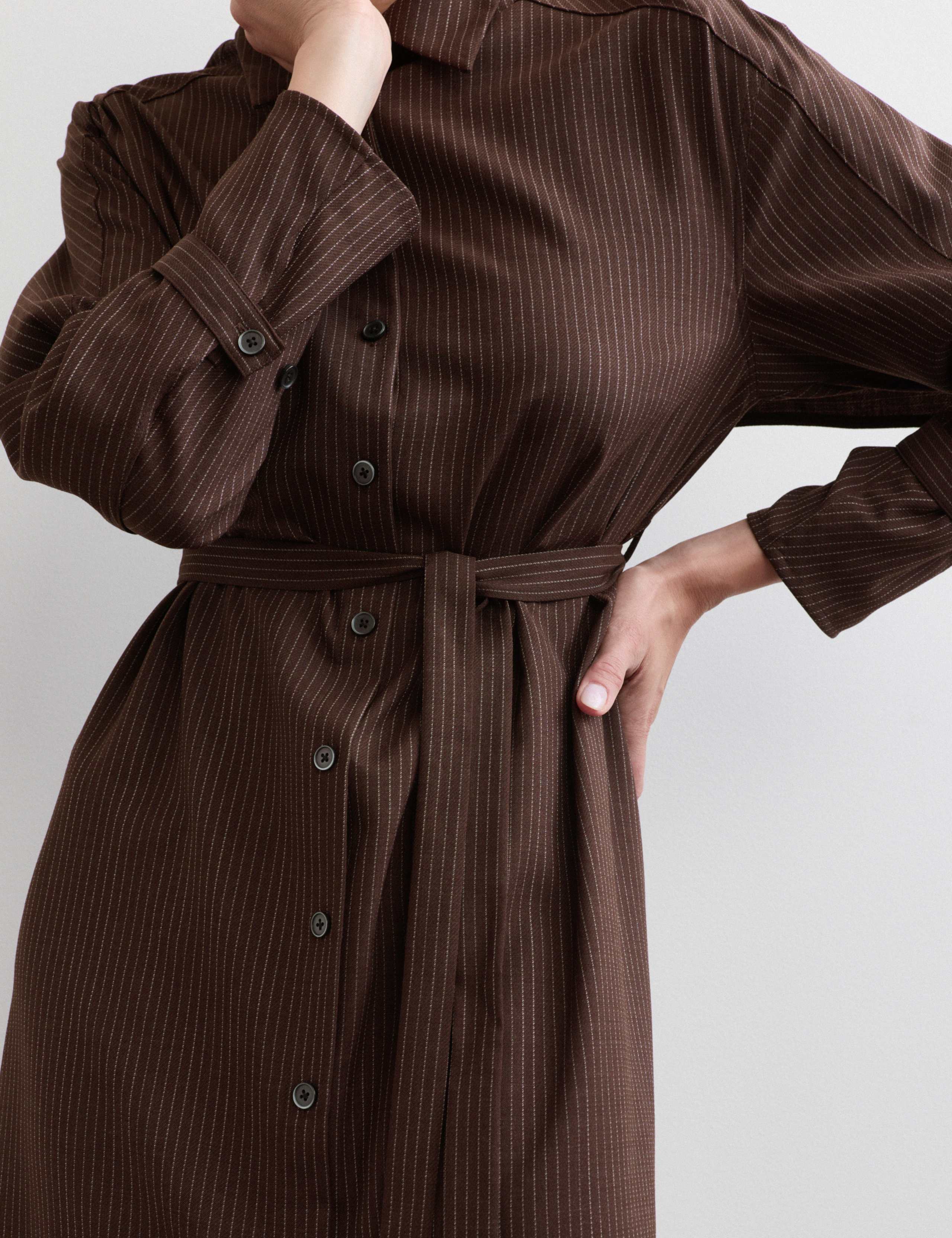 Wool Rich Pinstripe Midi Tailored Dress 3 of 7