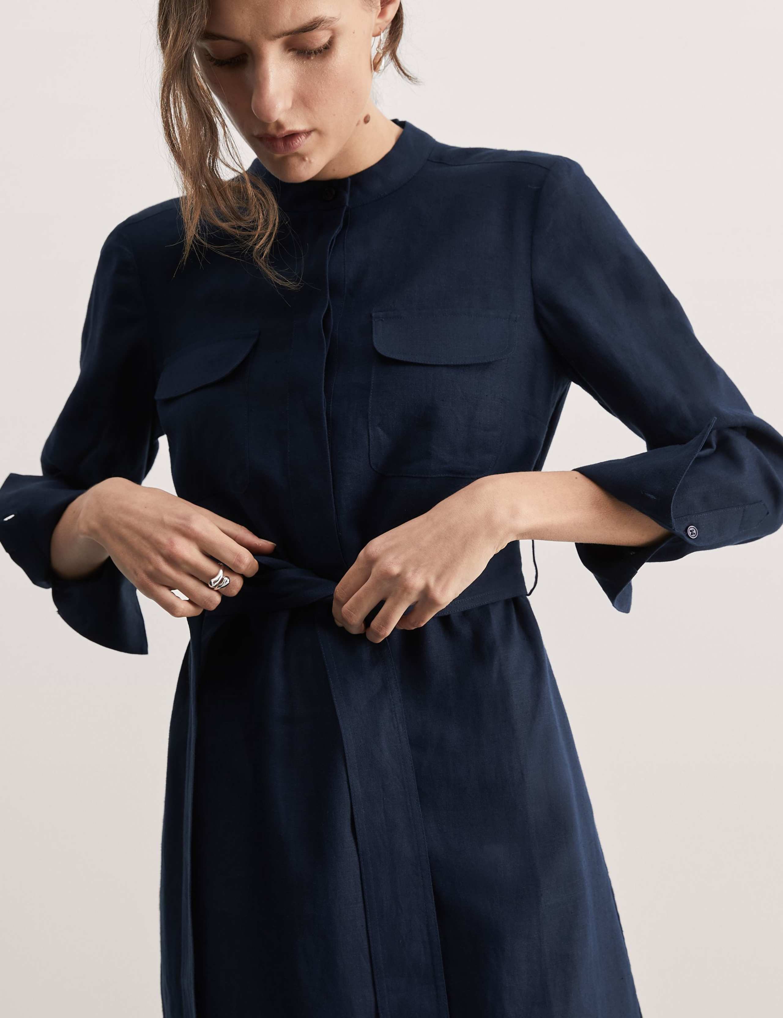 Pure Linen Belted Midi Column Dress 3 of 4