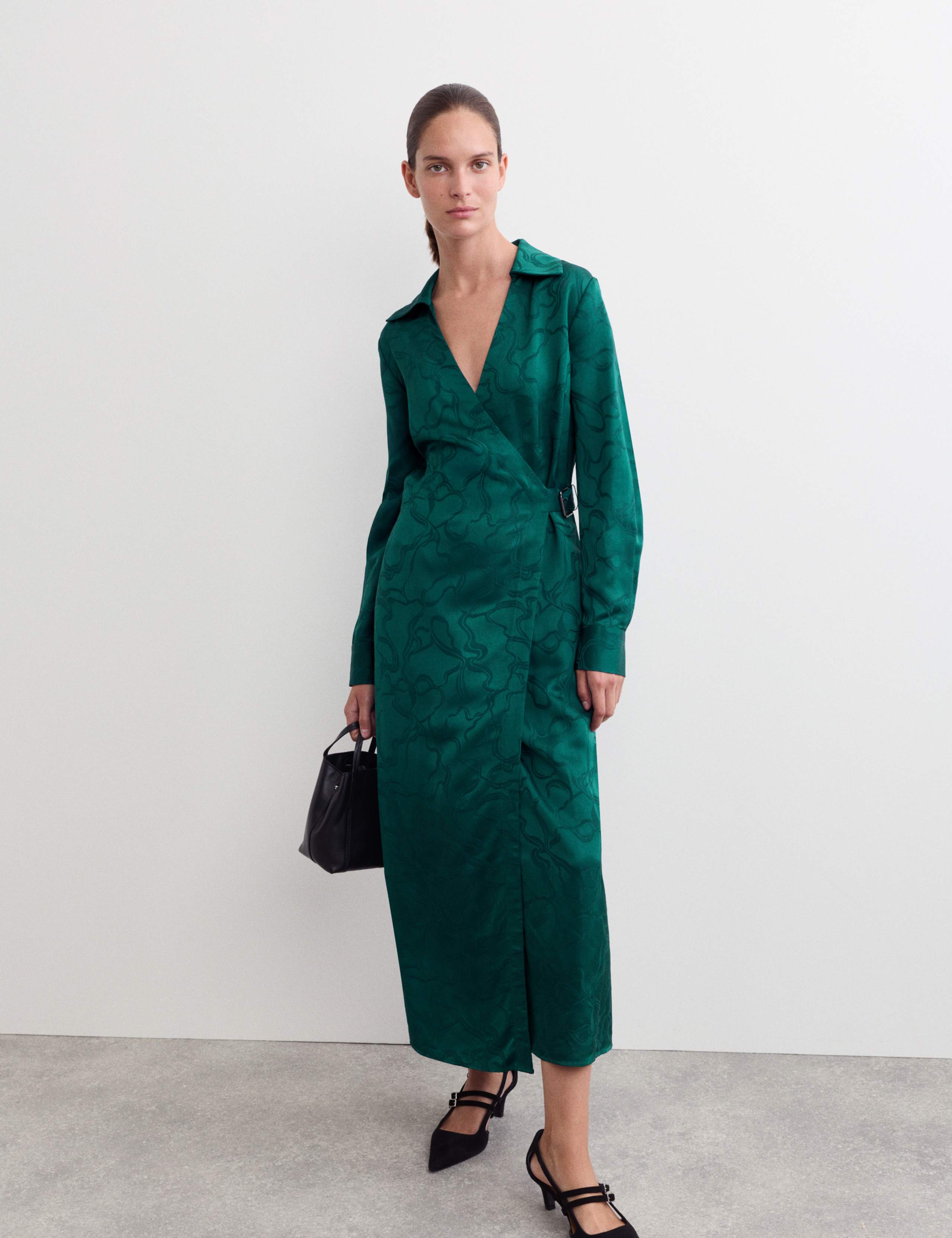 Floral Jacquard Midi Wrap Dress 3 of 7