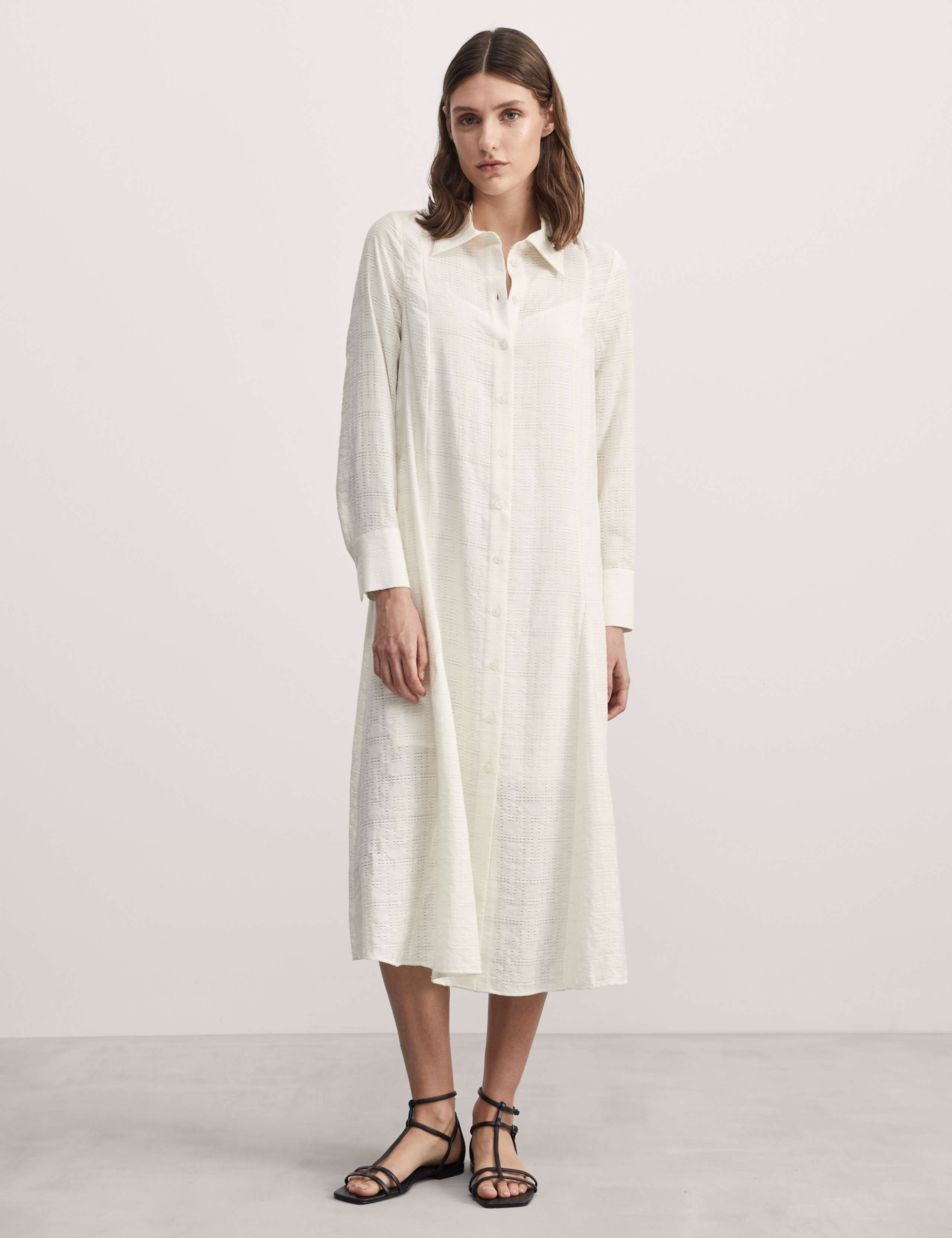 Textured Button Through Midi Shirt Dress 1 of 6