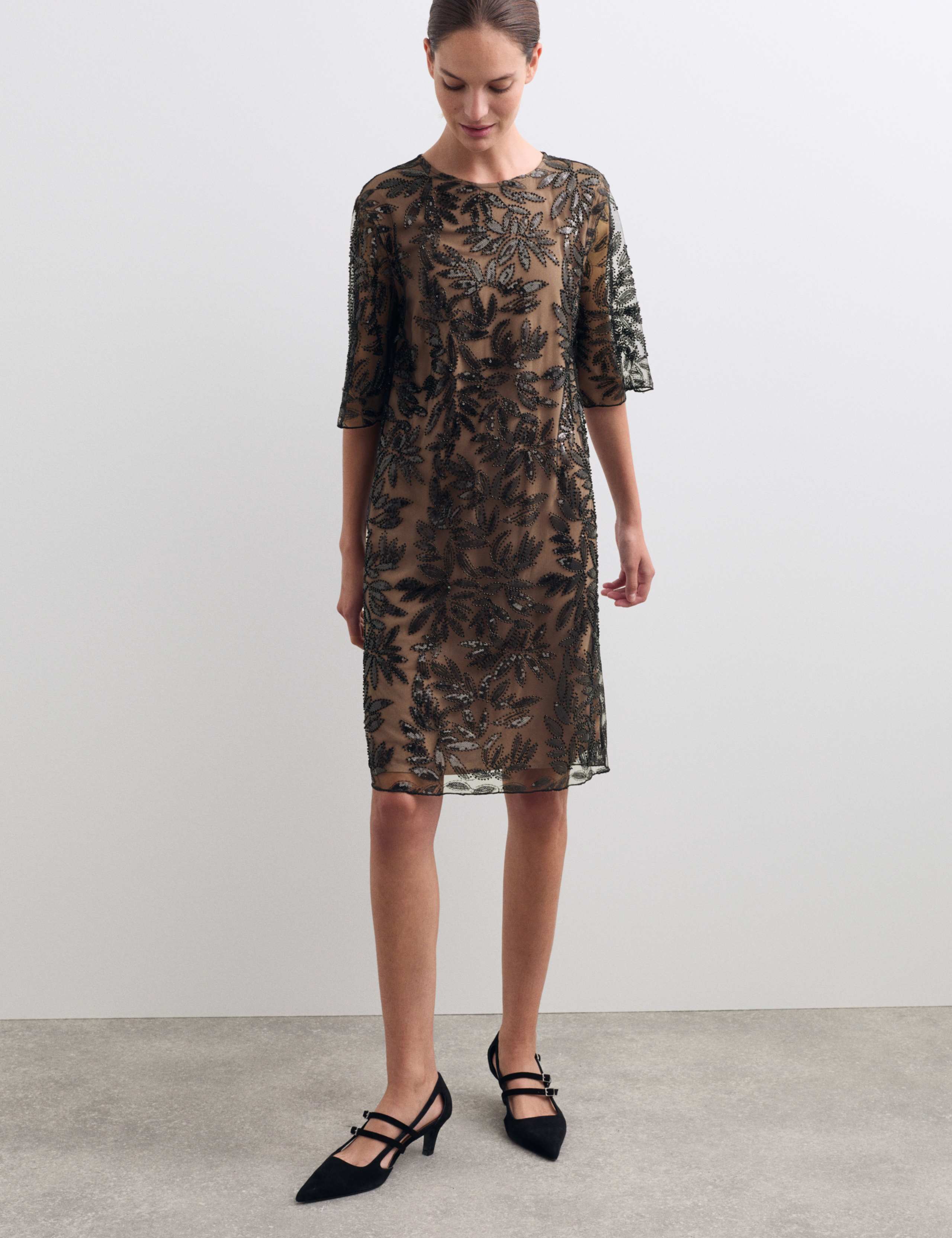 Sequin Round Neck Knee Length Shift Dress 1 of 7