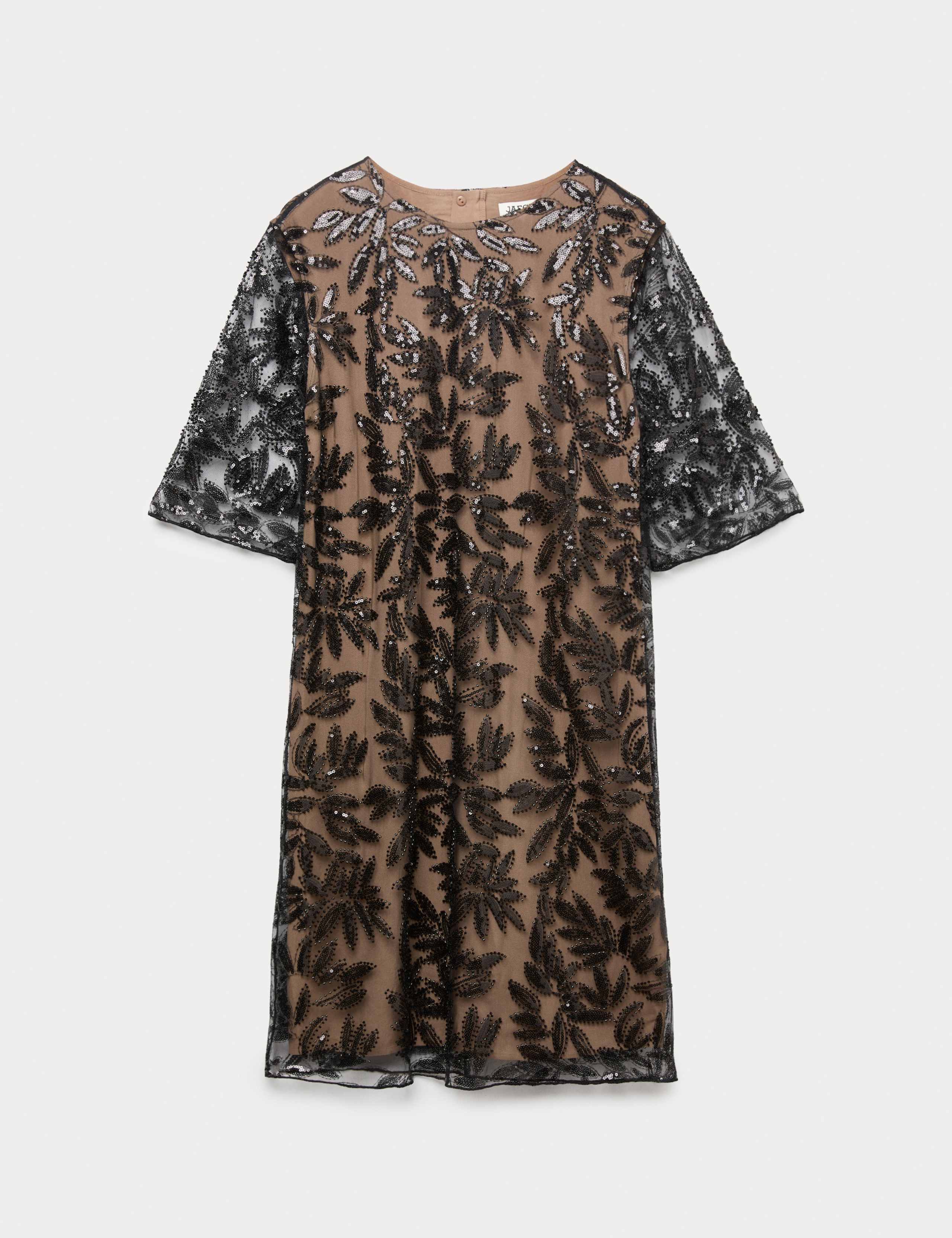 Sequin Round Neck Knee Length Shift Dress 2 of 7