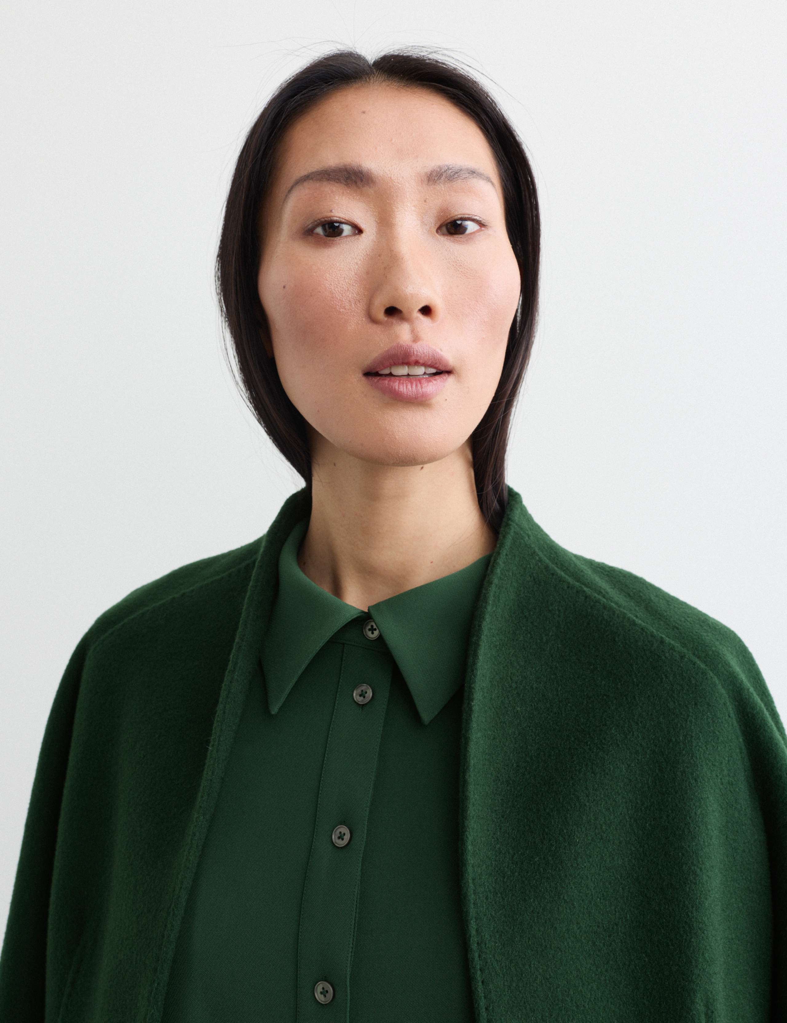 Crepe Pleated Knee Length Shirt Dress 3 of 7