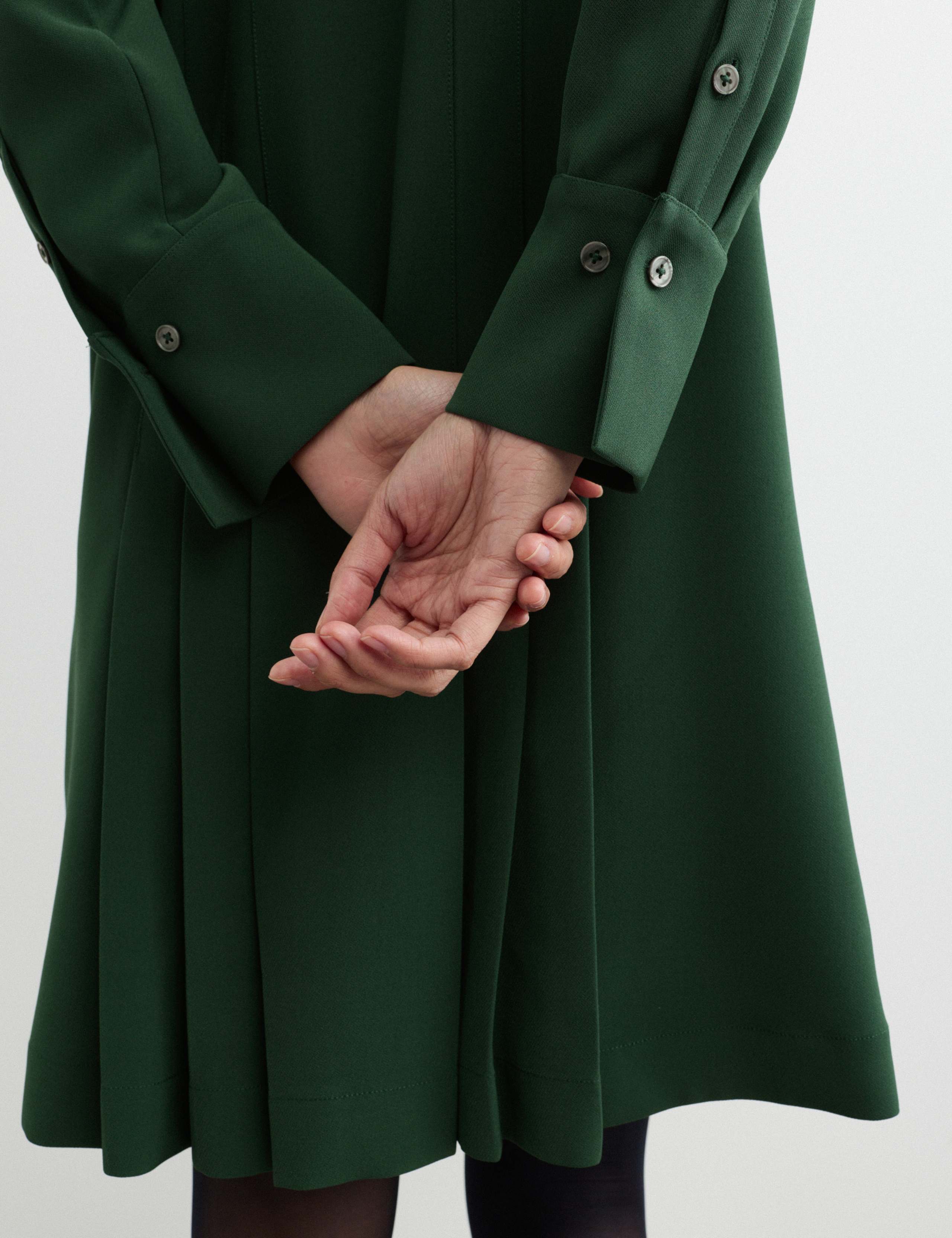 Crepe Pleated Knee Length Shirt Dress 4 of 7