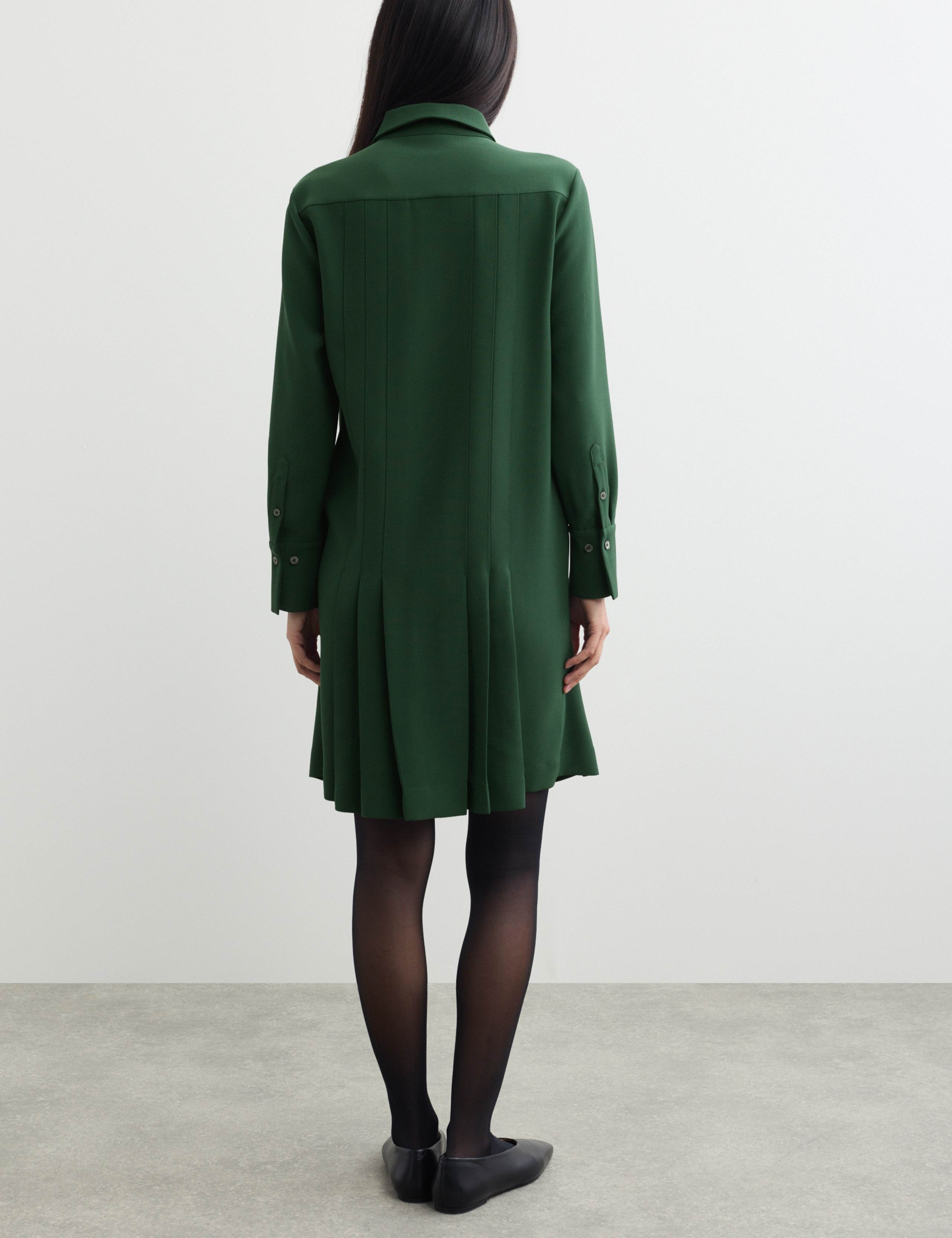 Crepe Pleated Knee Length Shirt Dress 7 of 7
