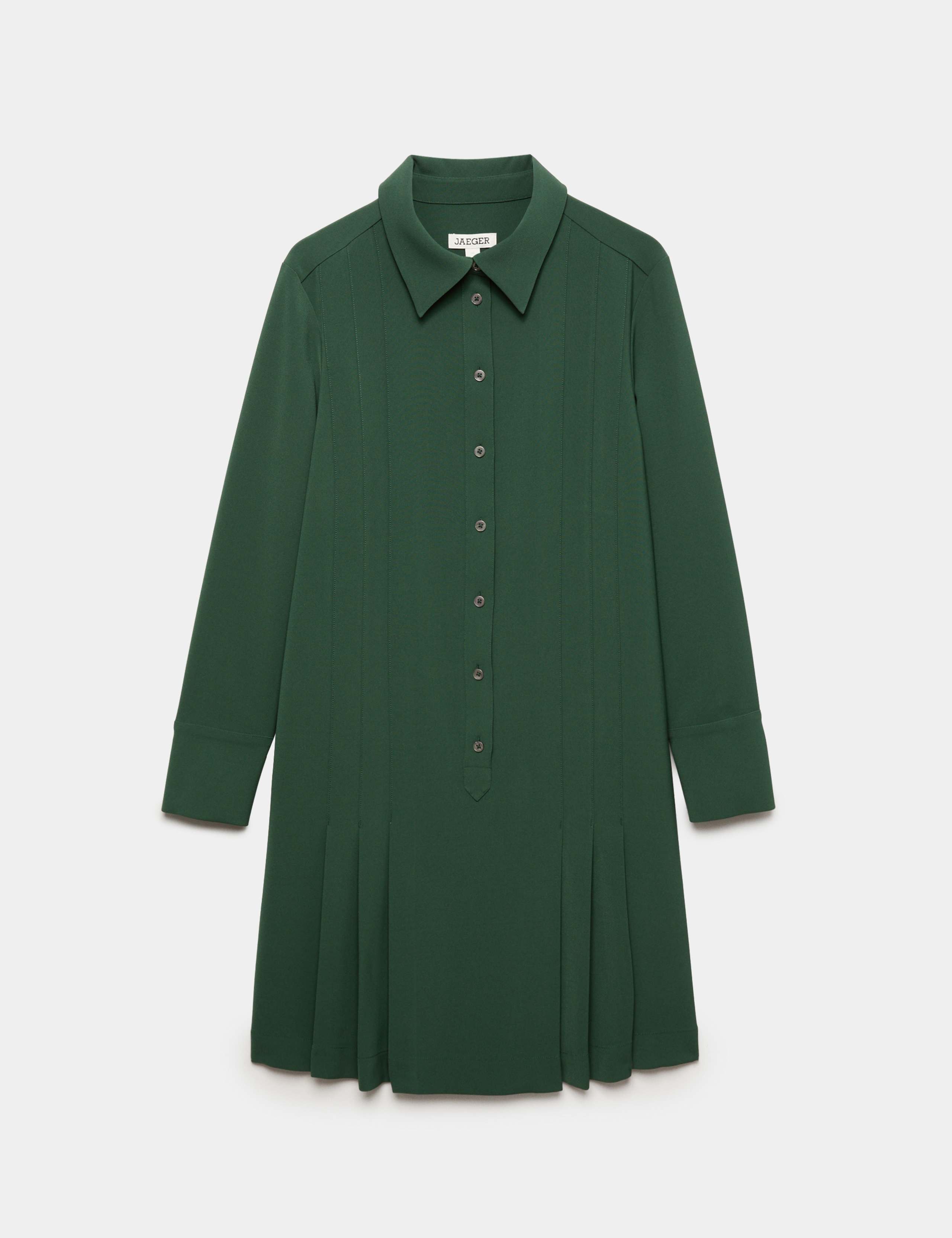 Crepe Pleated Knee Length Shirt Dress 2 of 7