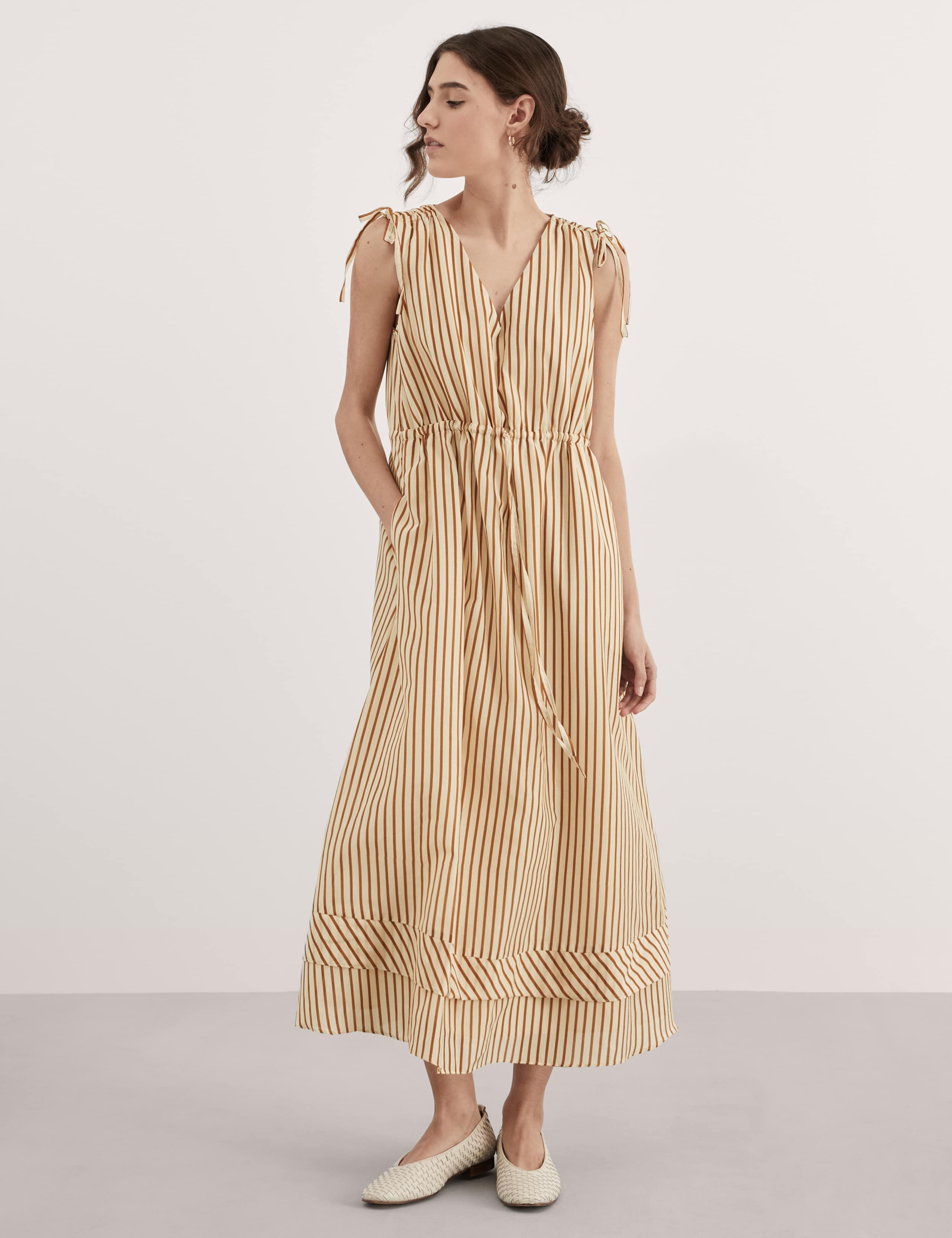 Silk Blend Striped V-Neck Midi Column Dress 3 of 7