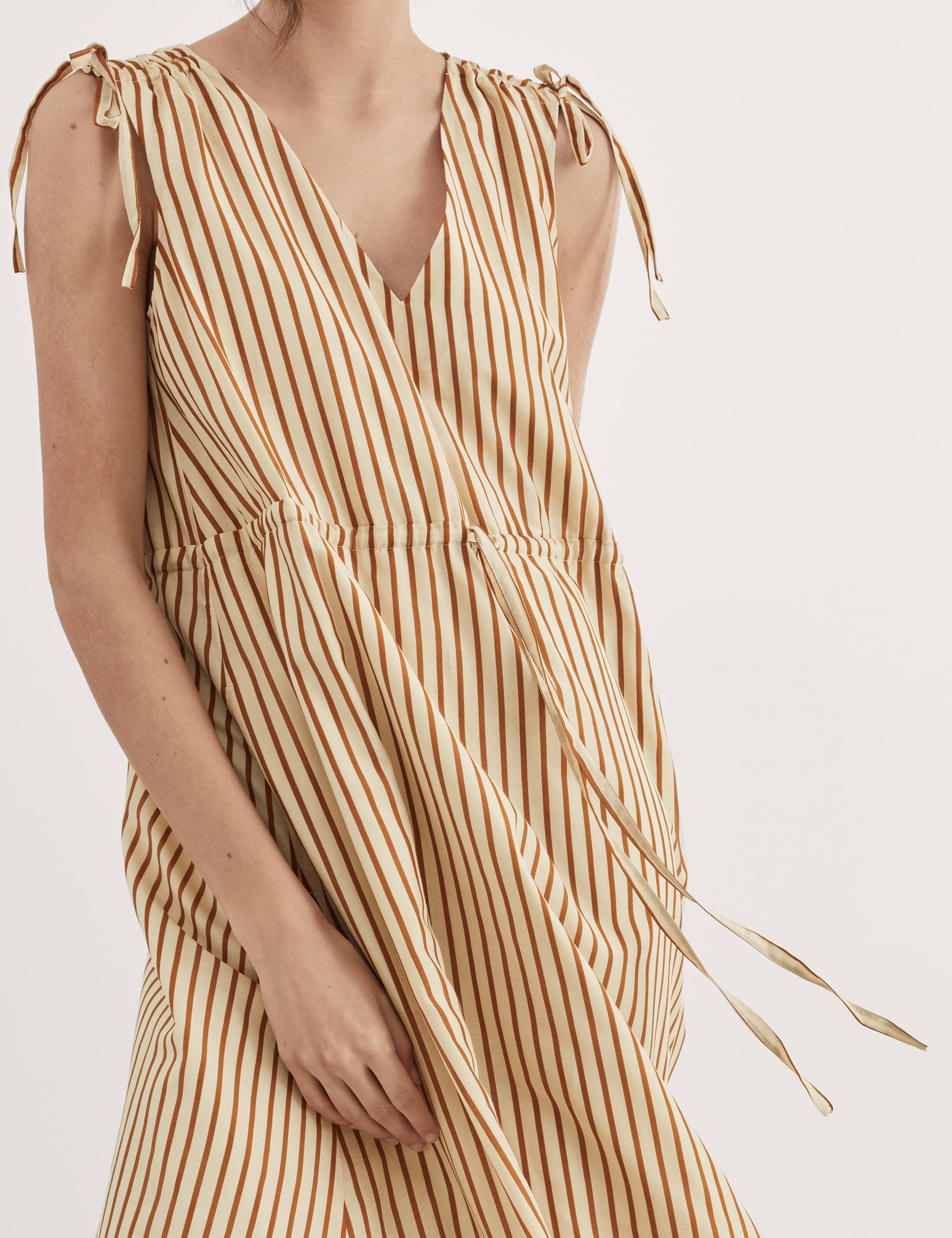 Silk Blend Striped V-Neck Midi Column Dress 4 of 7