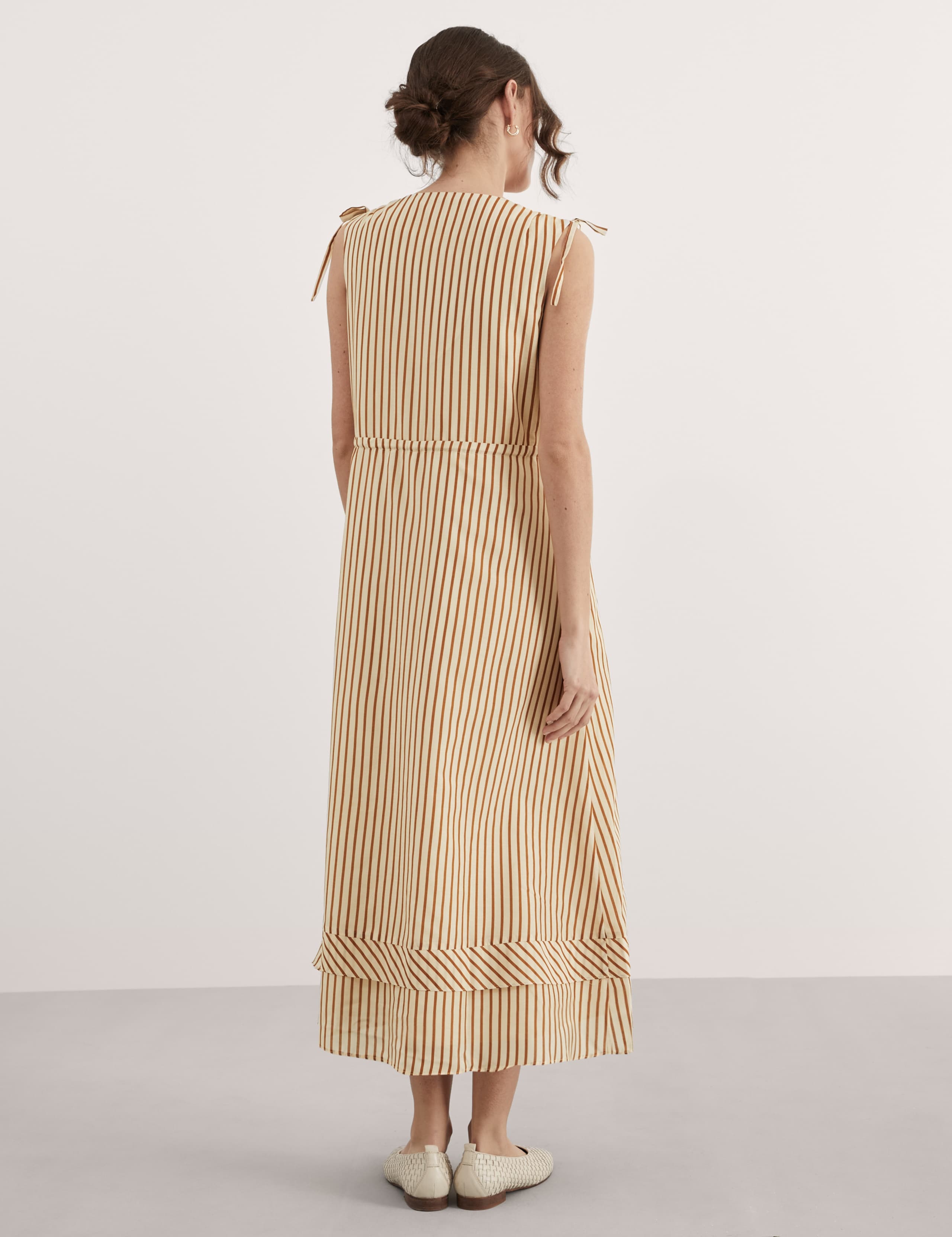 Silk Blend Striped V-Neck Midi Column Dress 6 of 7