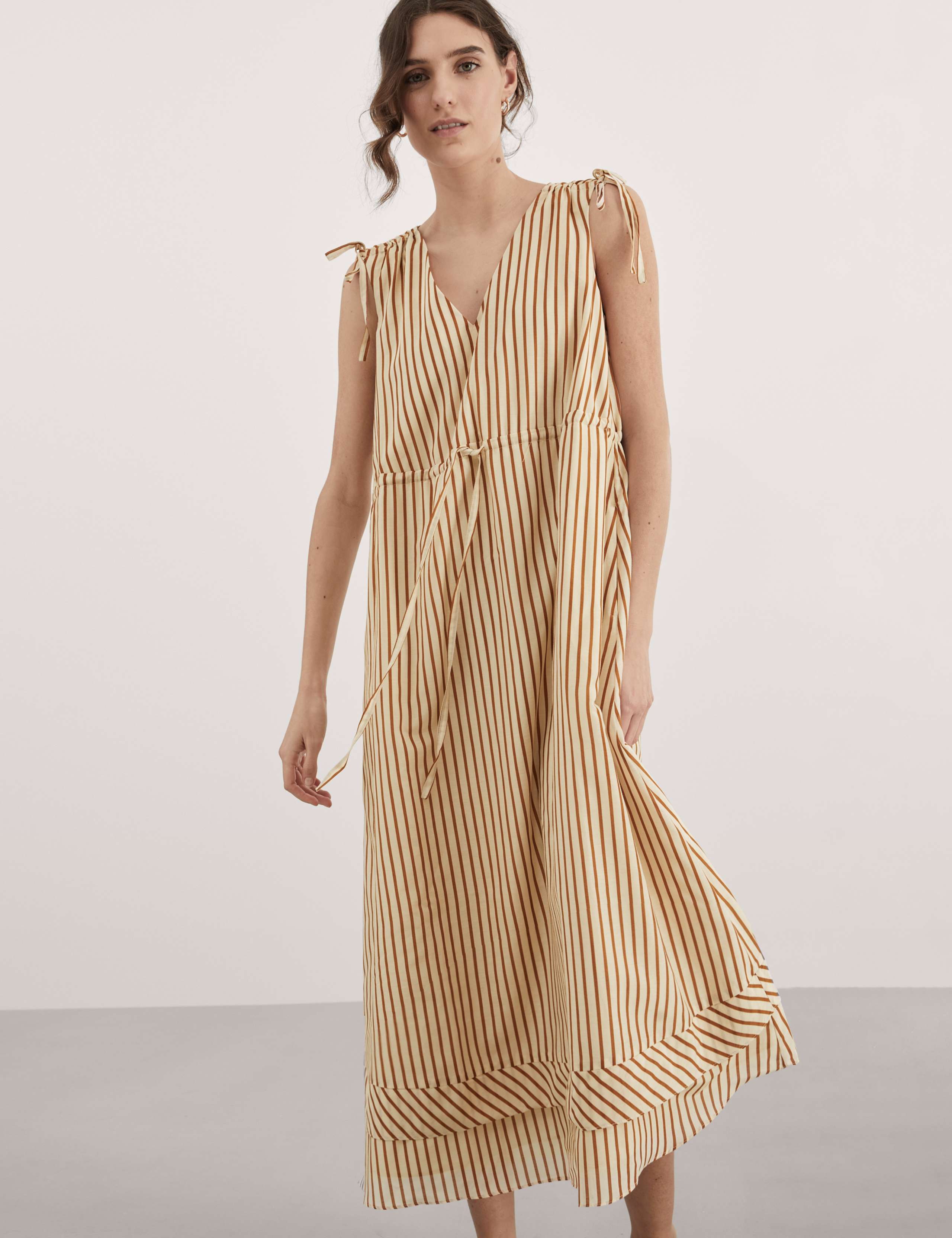 Silk Blend Striped V-Neck Midi Column Dress 7 of 7