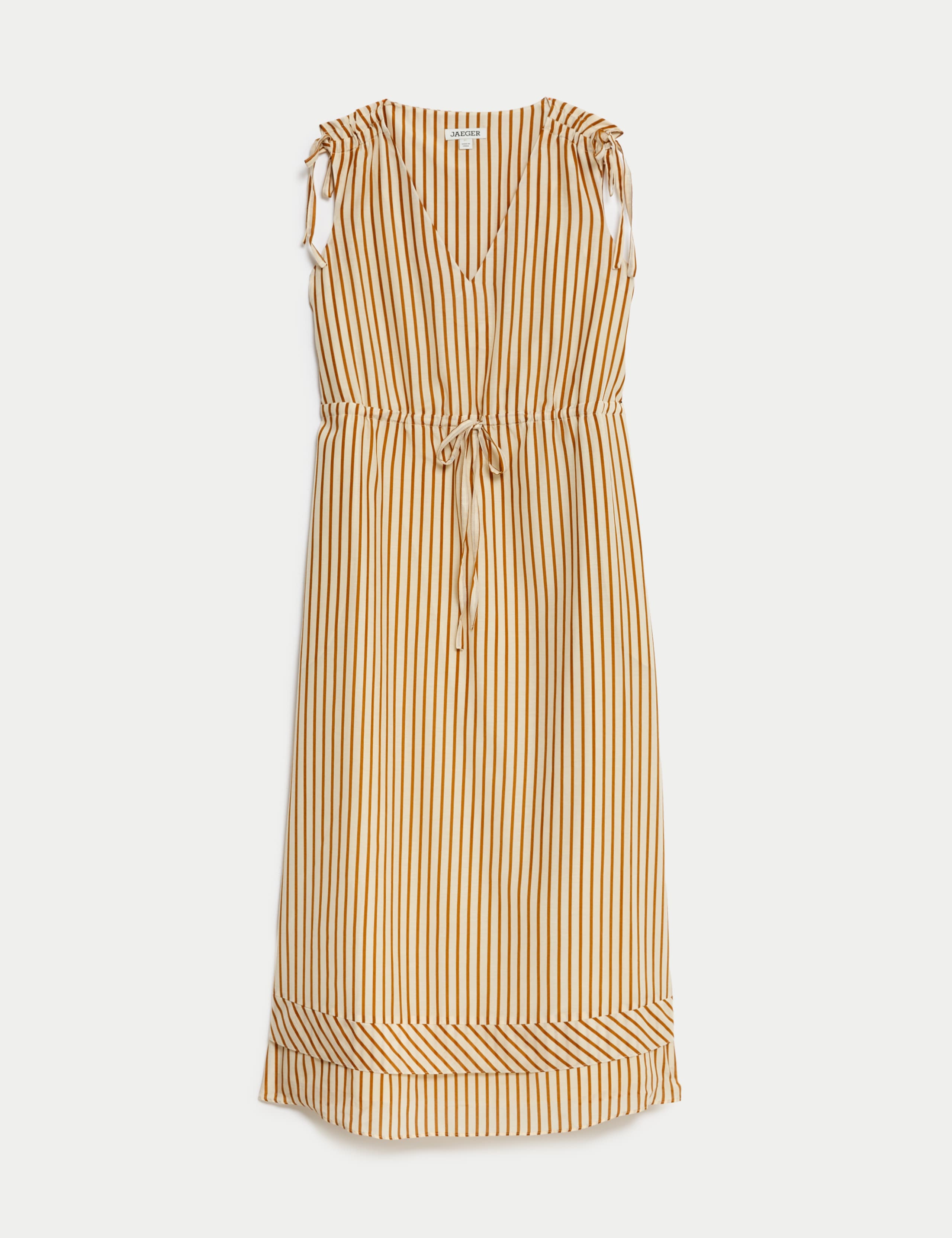 Silk Blend Striped V-Neck Midi Column Dress 2 of 7