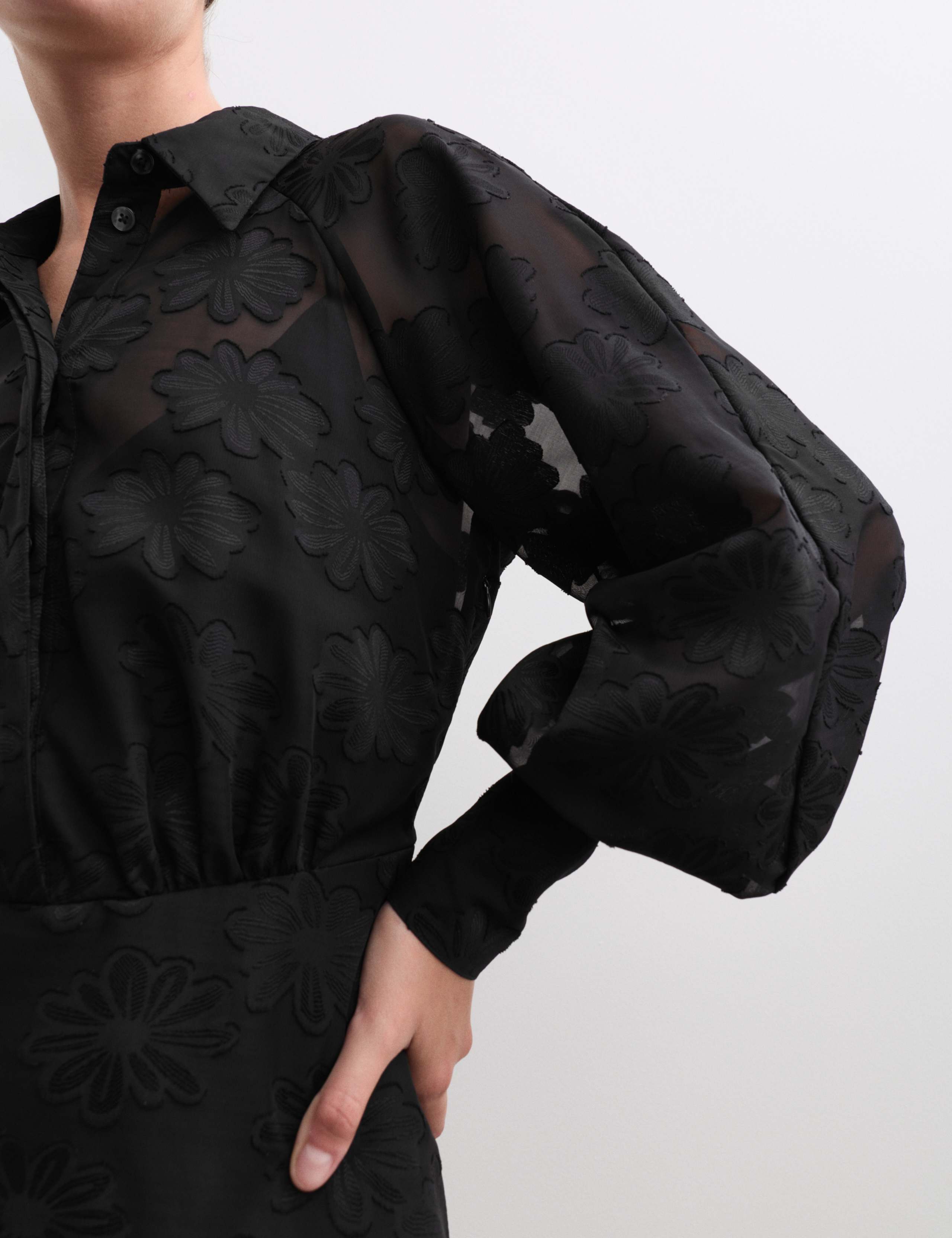 Floral Textured Midaxi Skater Shirt Dress 2 of 4