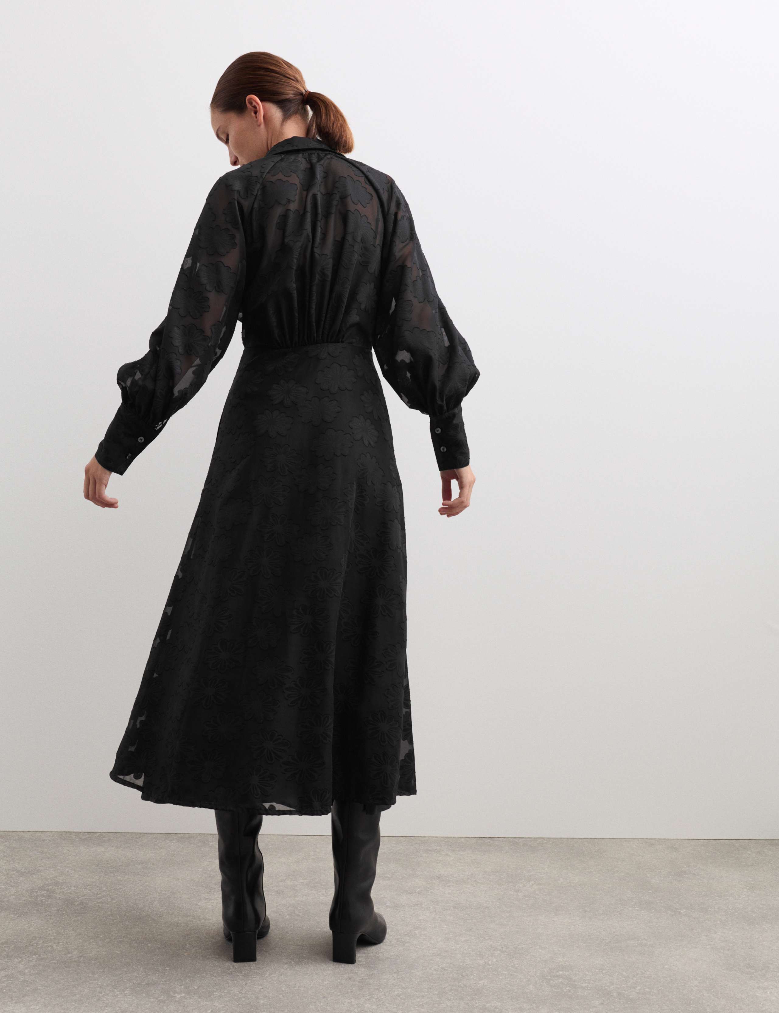 Floral Textured Midaxi Skater Shirt Dress 4 of 4