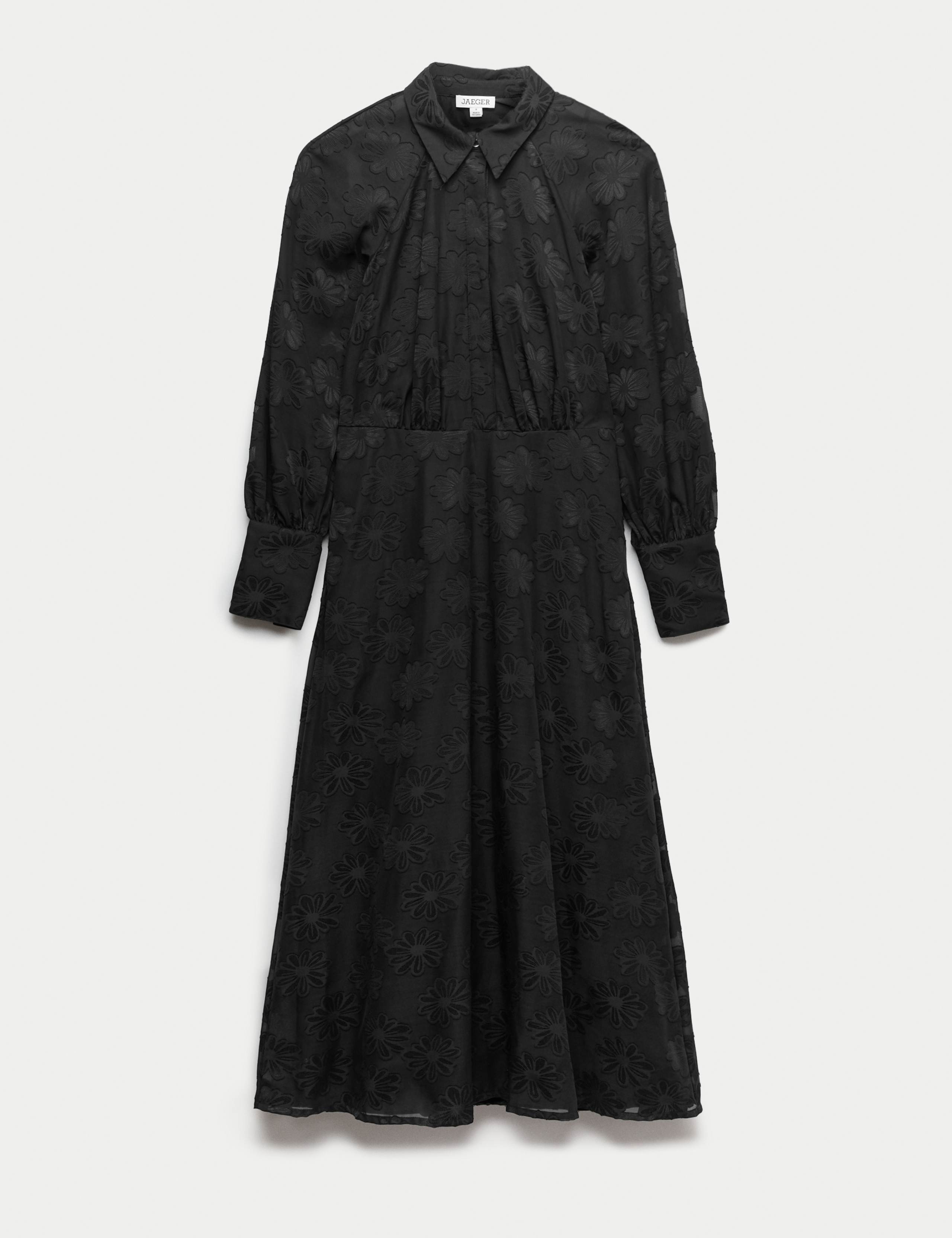 Floral Textured Midaxi Skater Shirt Dress 1 of 4