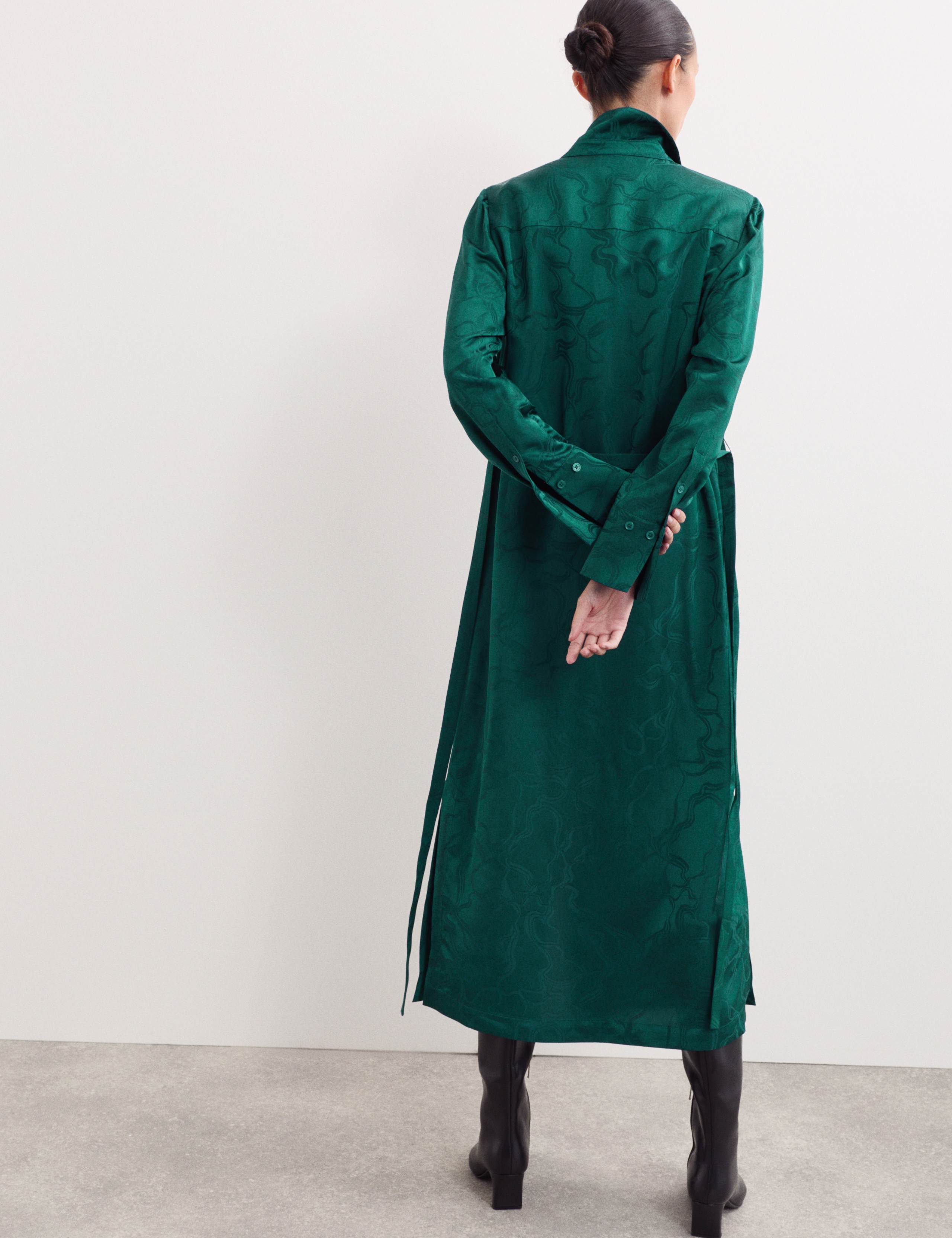 Floral Jacquard Belted Midi Shirt Dress 7 of 7