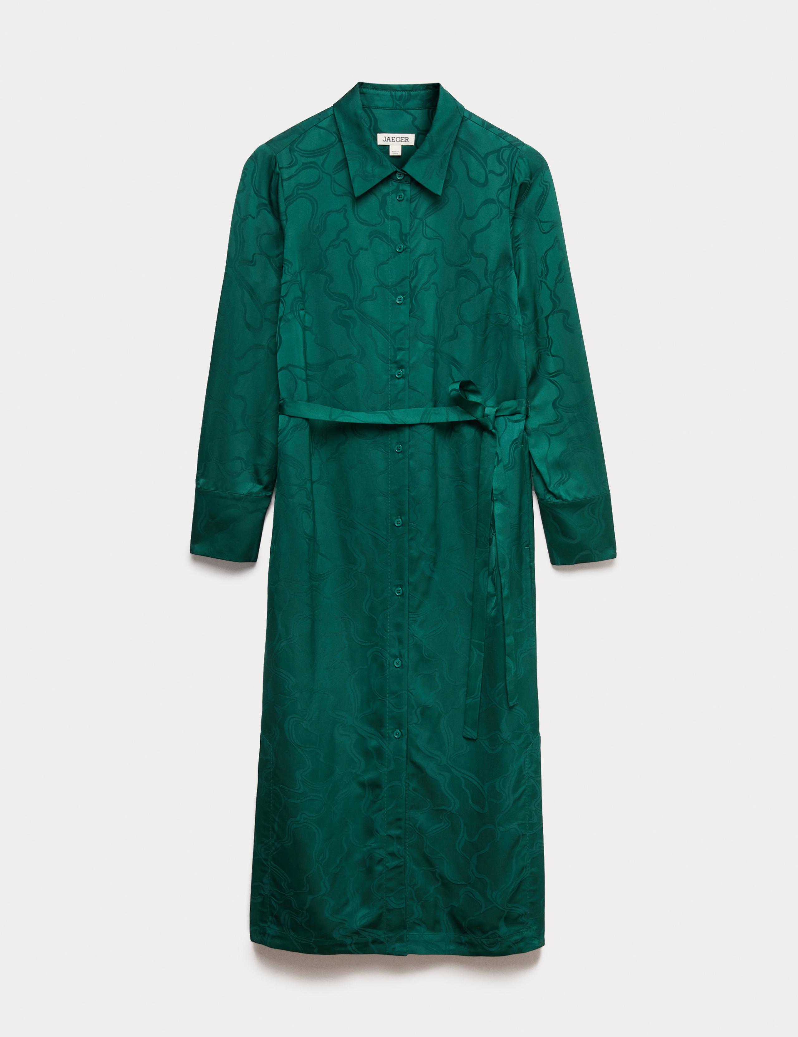 Floral Jacquard Belted Midi Shirt Dress 2 of 7
