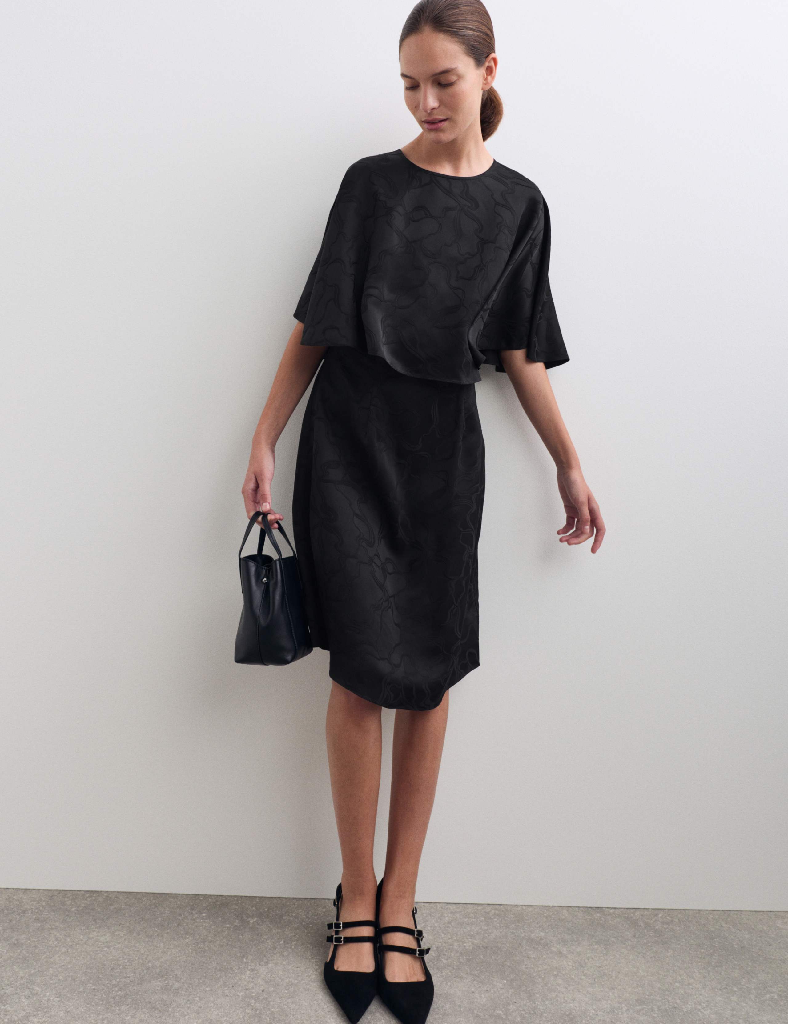 Floral Jacquard Mini Shift Dress with Cape 1 of 7