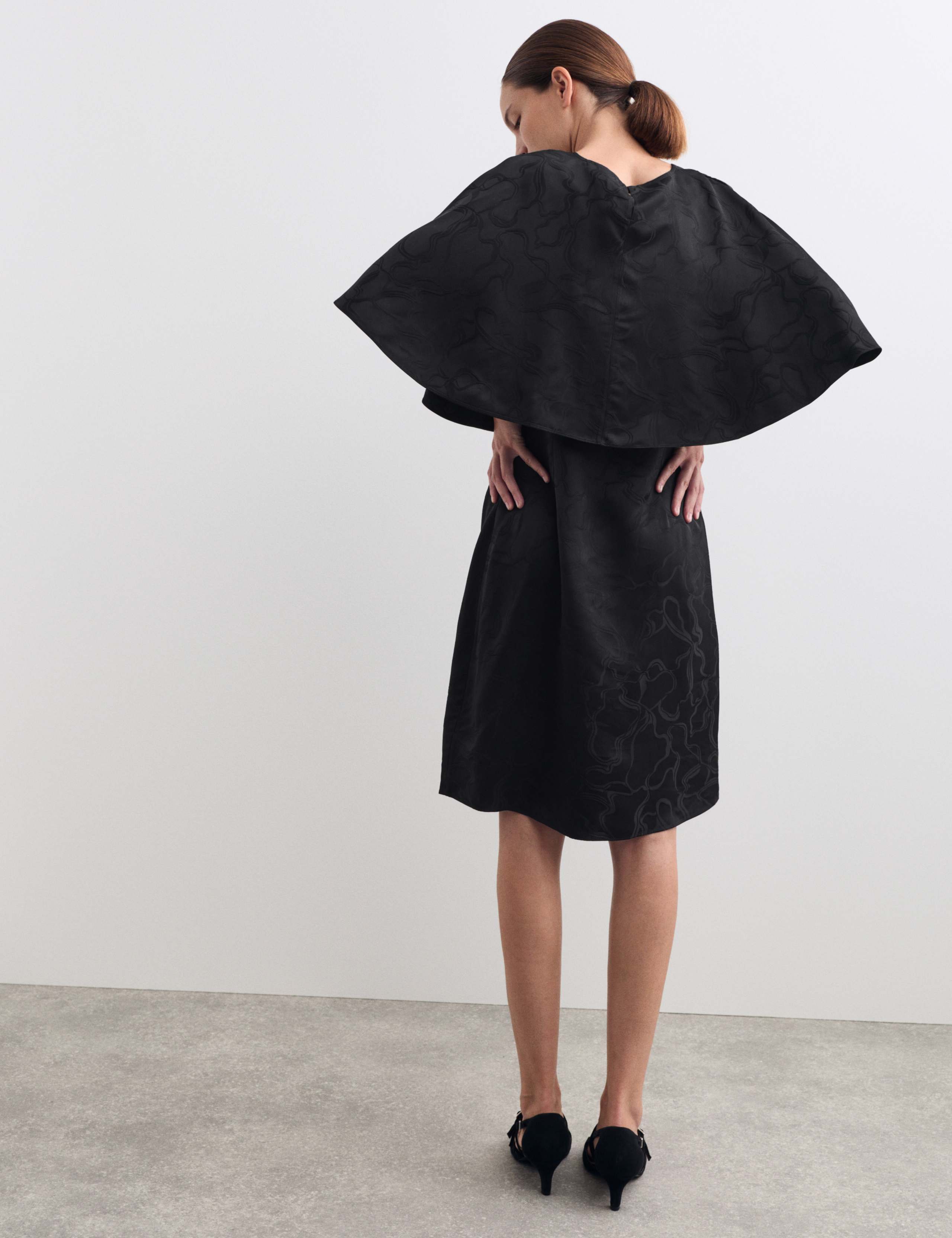 Floral Jacquard Mini Shift Dress with Cape 7 of 7