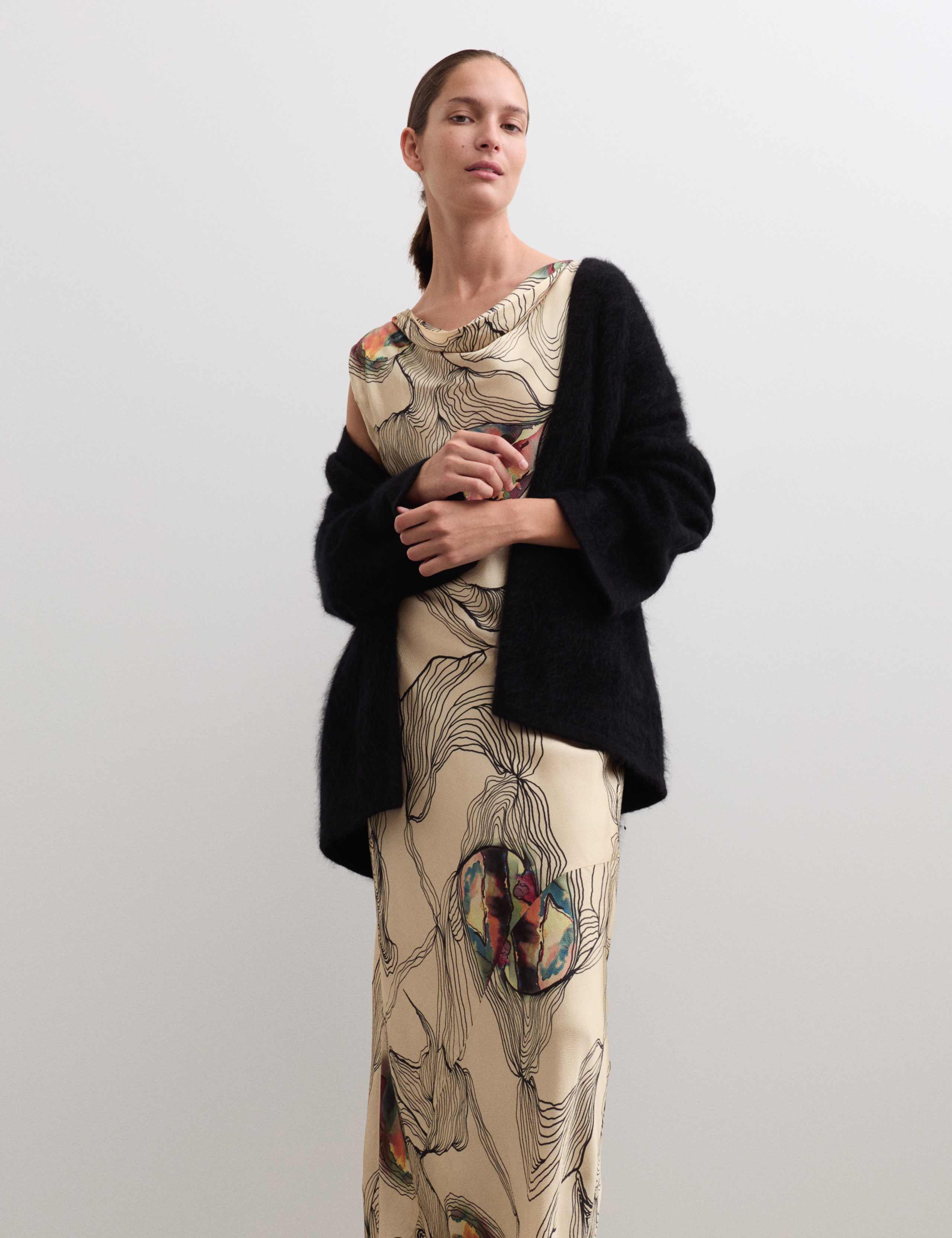 Oyster Print Cowl Neck Midaxi Column Dress 4 of 6