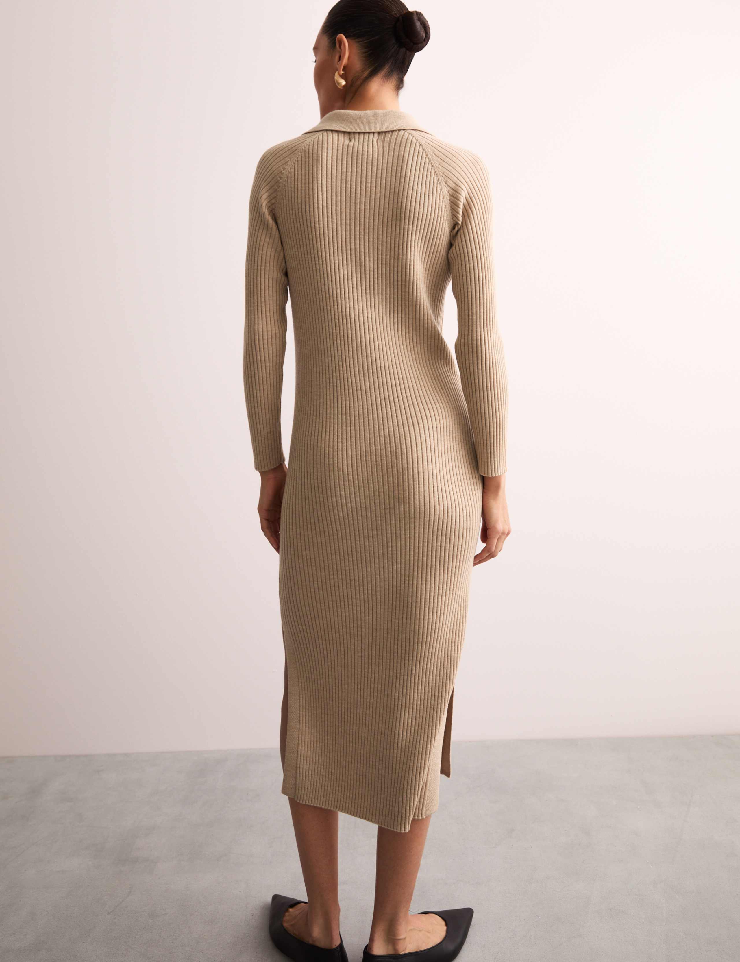 Pure Merino Wool Fitted Midi Knitted Dress 5 of 8