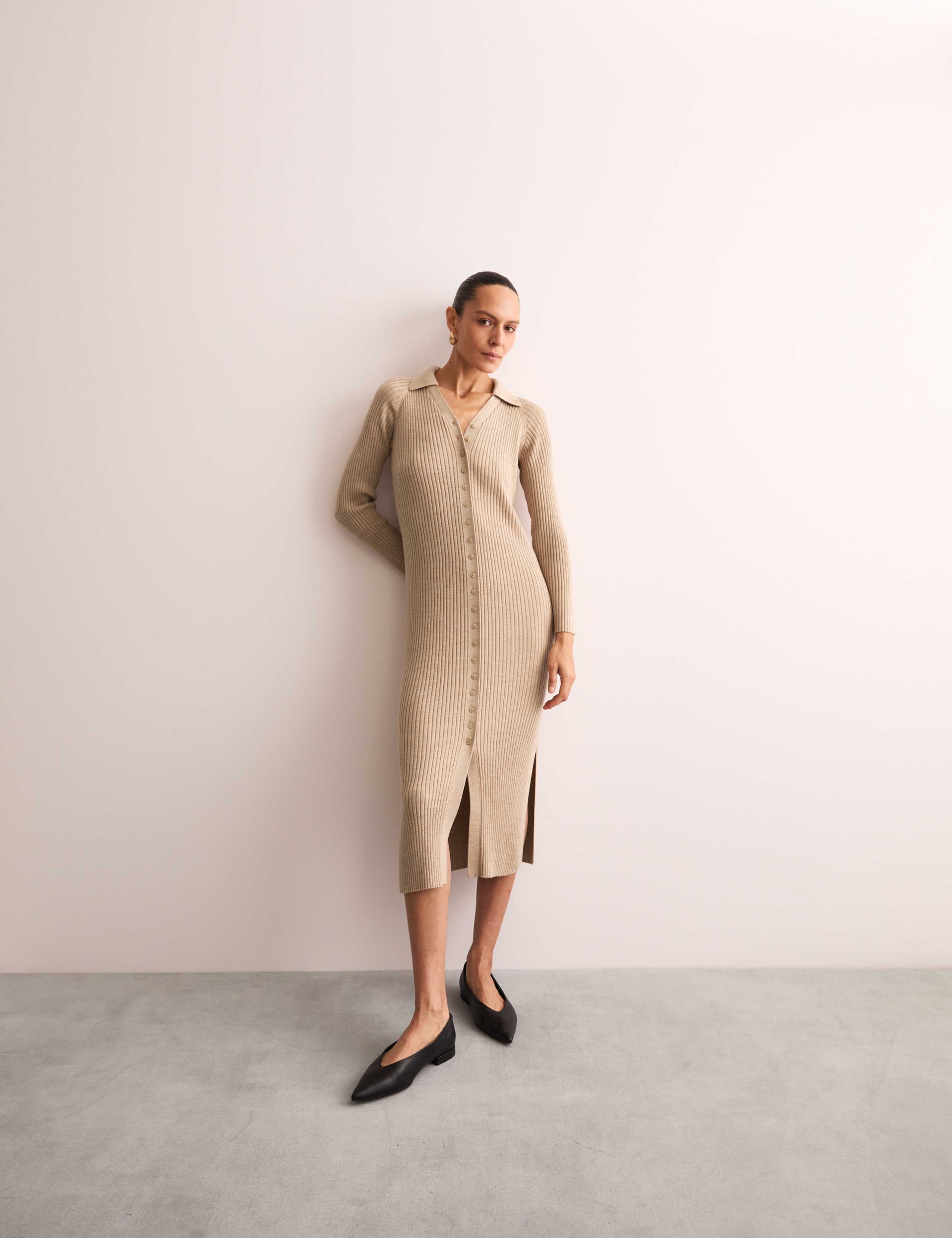 Pure Merino Wool Fitted Midi Knitted Dress 6 of 8