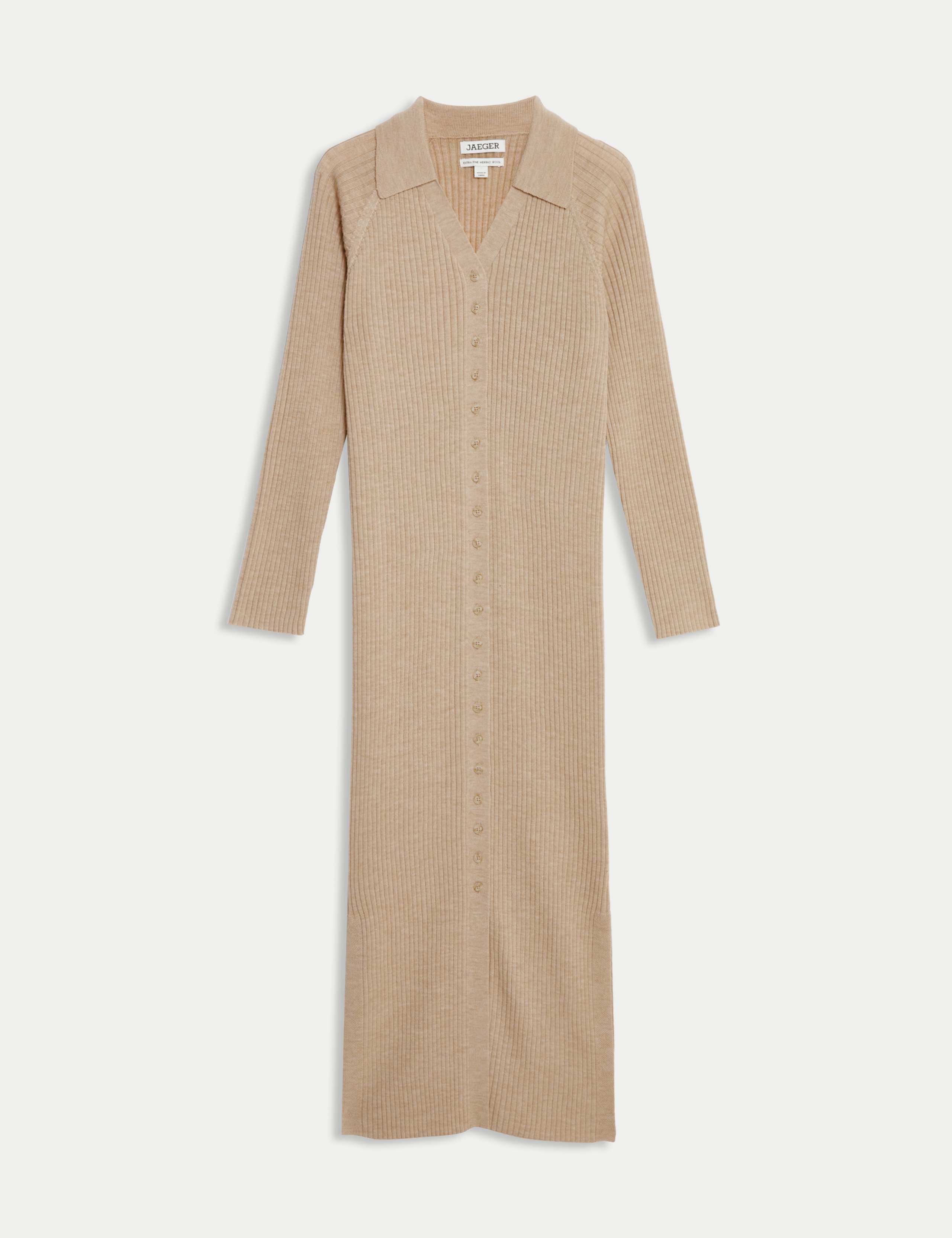 Pure Merino Wool Fitted Midi Knitted Dress 2 of 8