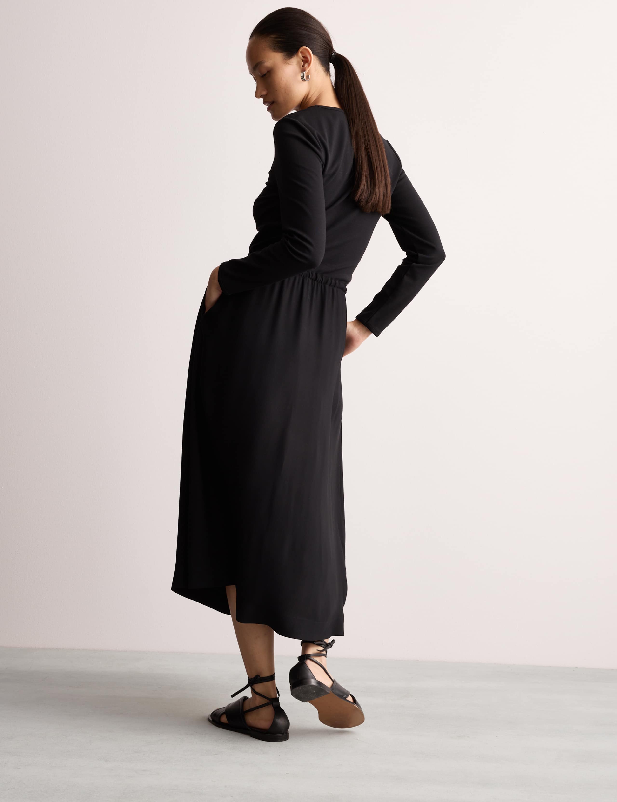 Cotton Blend Jersey Midi Waisted Dress 3 of 7