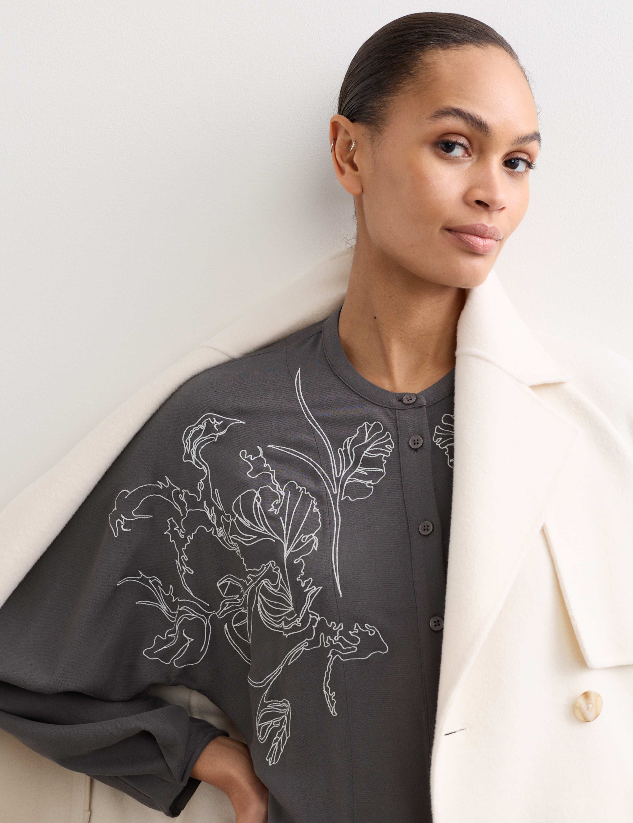 Embroidered Midi Skater Dress With Wool 4 of 7