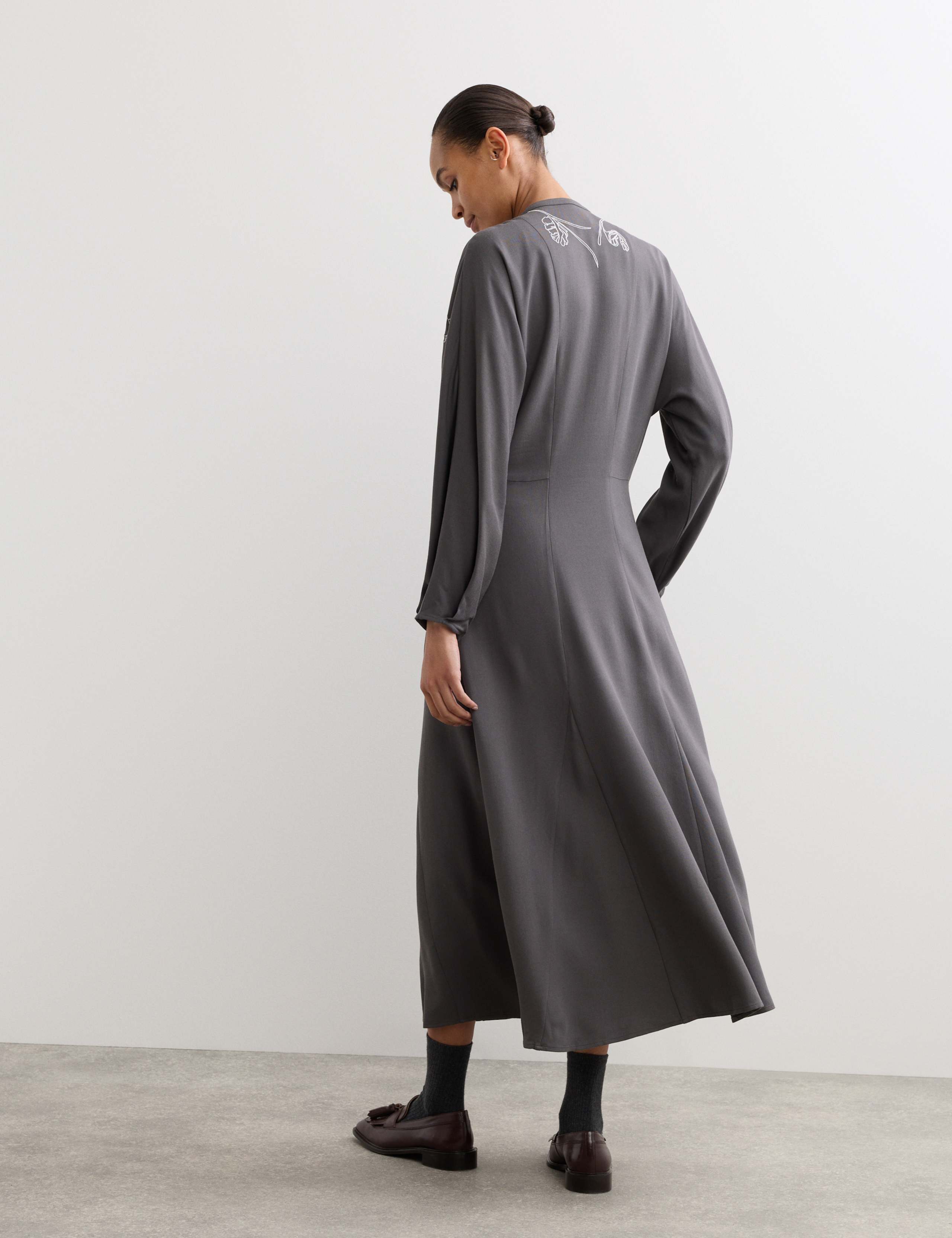 Embroidered Midi Skater Dress With Wool 7 of 7