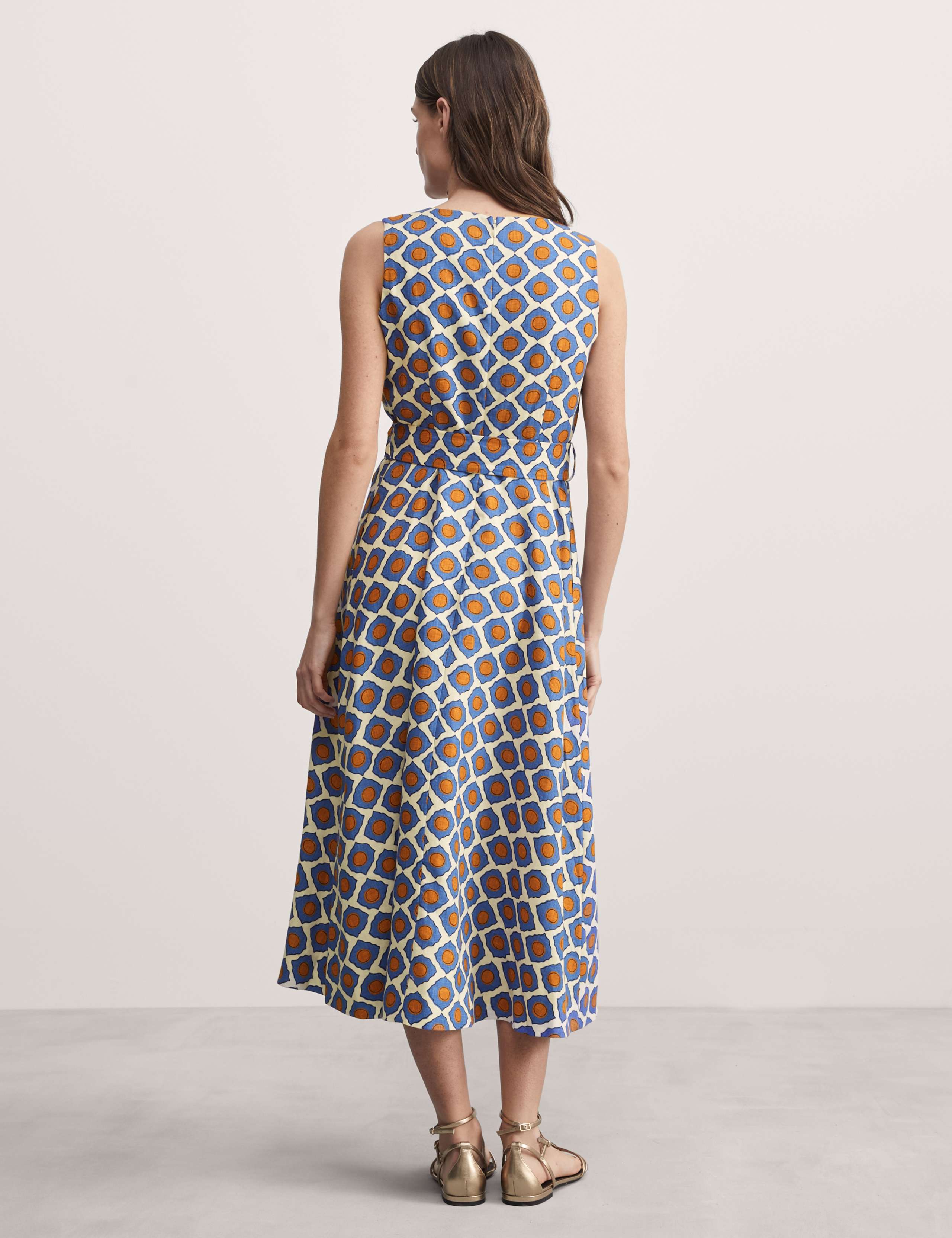 Pure Linen Geometric Midi Skater Dress | JAEGER | M&S