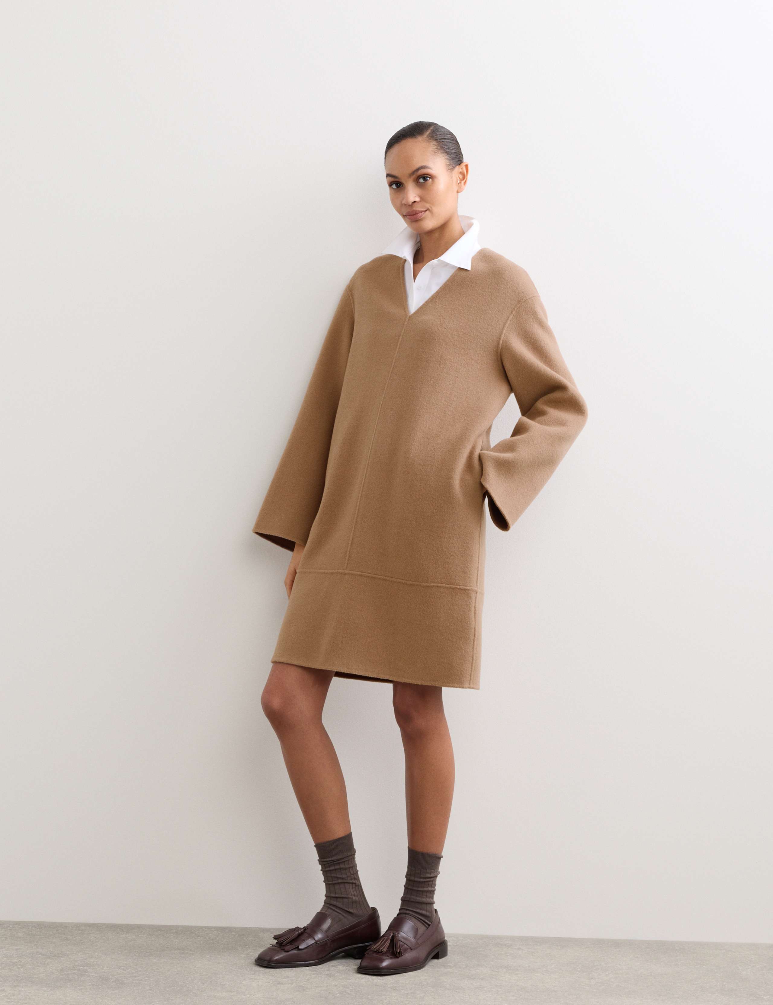 Pure Wool V-Neck Knee Length Shift Dress 3 of 5