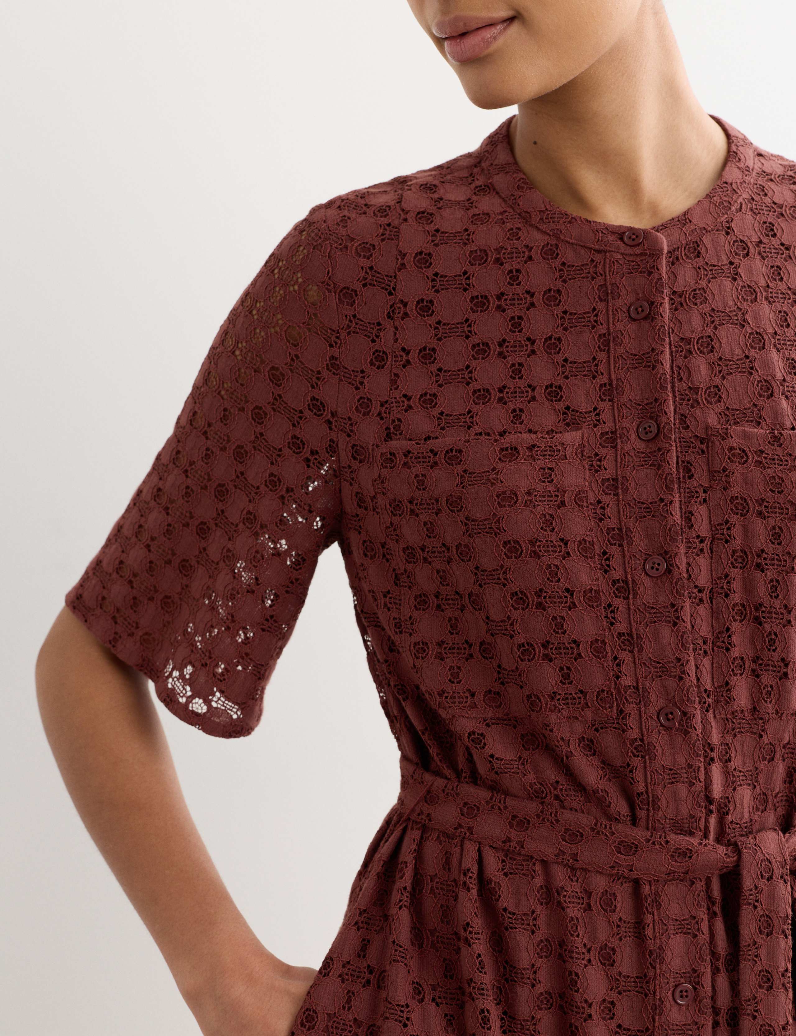 Cotton Blend Lace Midi Shirt Dress 3 of 7