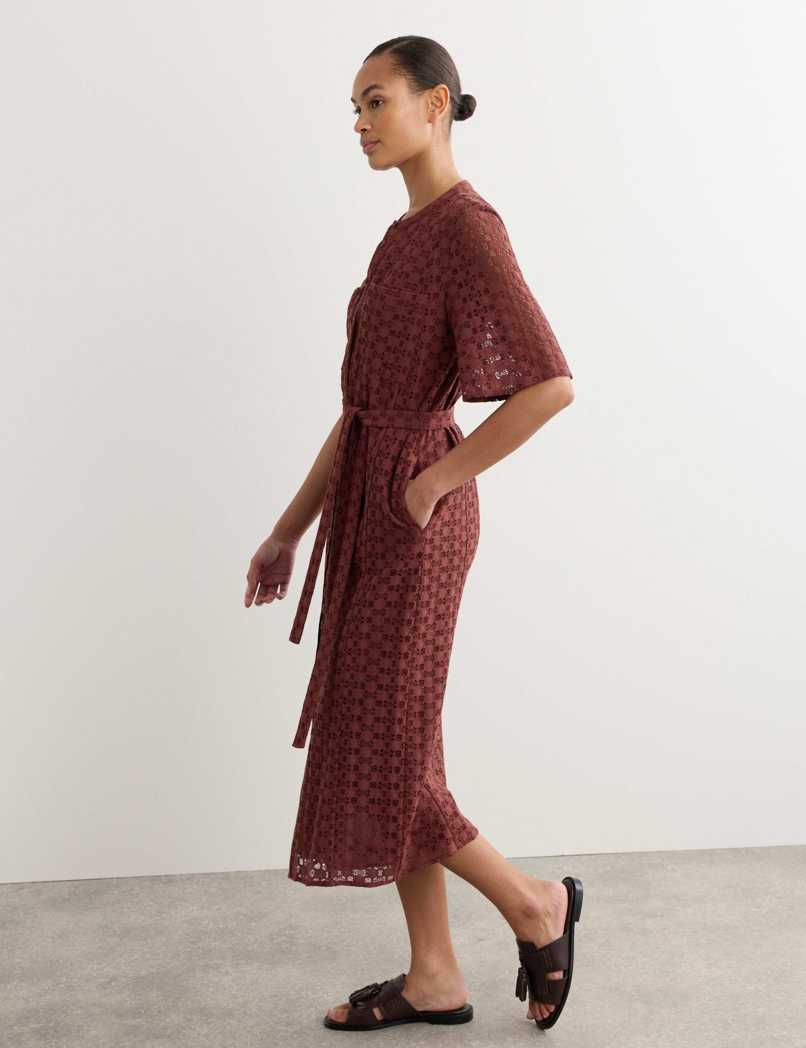 Cotton Blend Lace Midi Shirt Dress 4 of 7