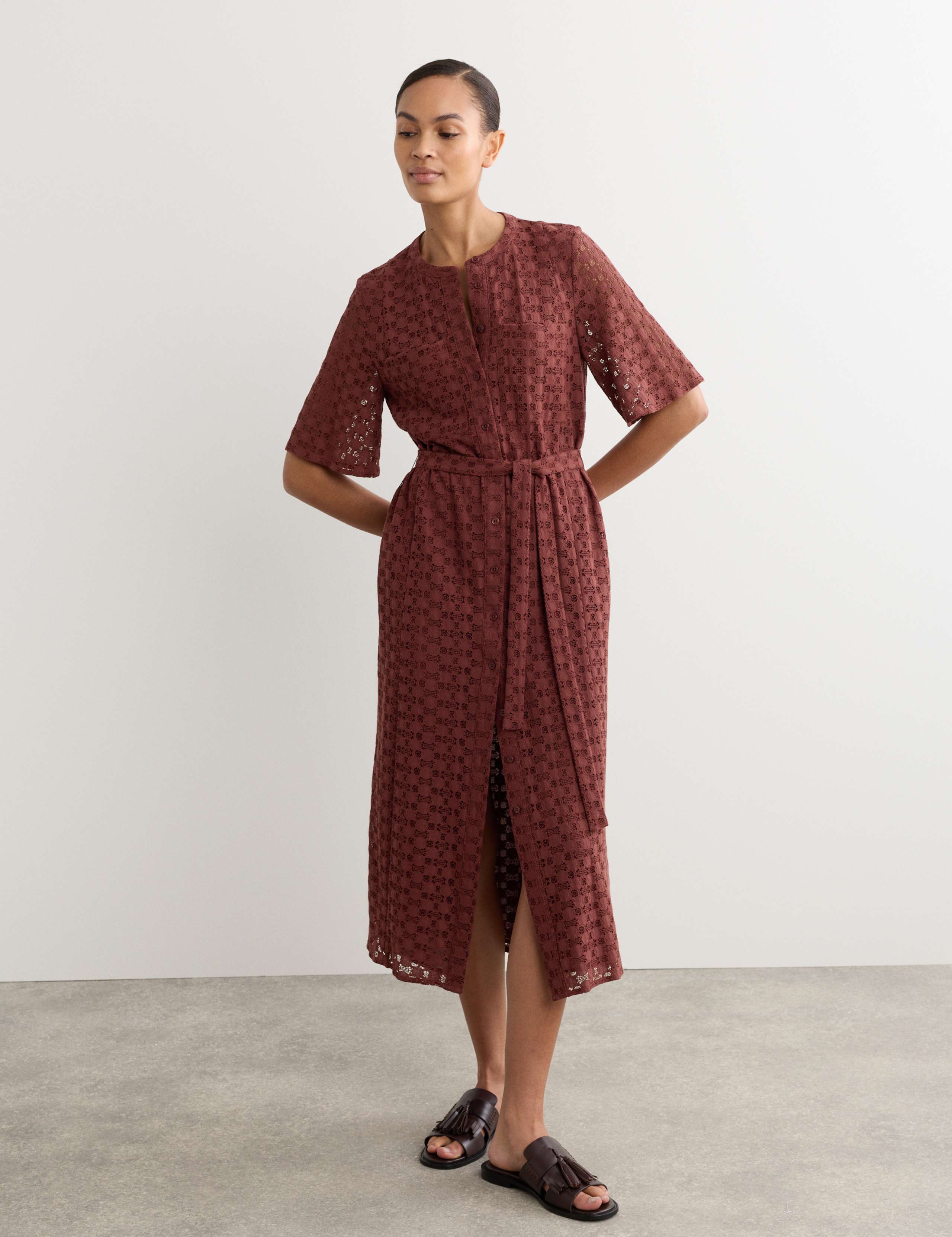 Cotton Blend Lace Midi Shirt Dress 6 of 7