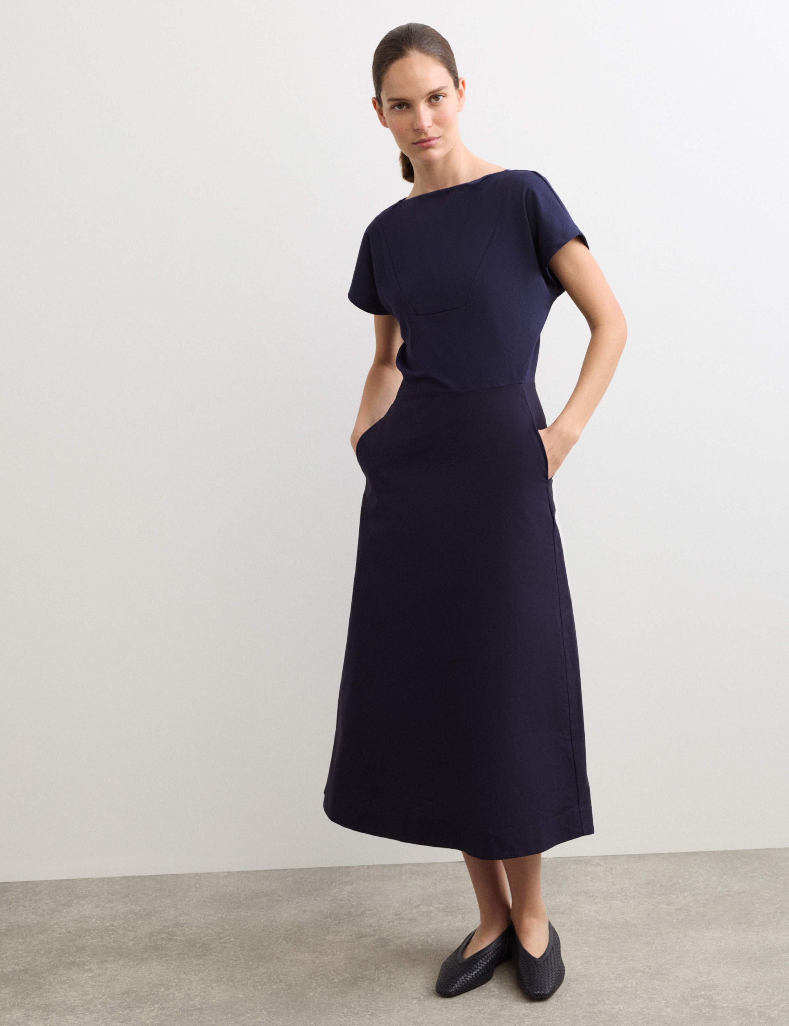 Cotton Modal Jersey Woven Midi Skater Dress 1 of 6