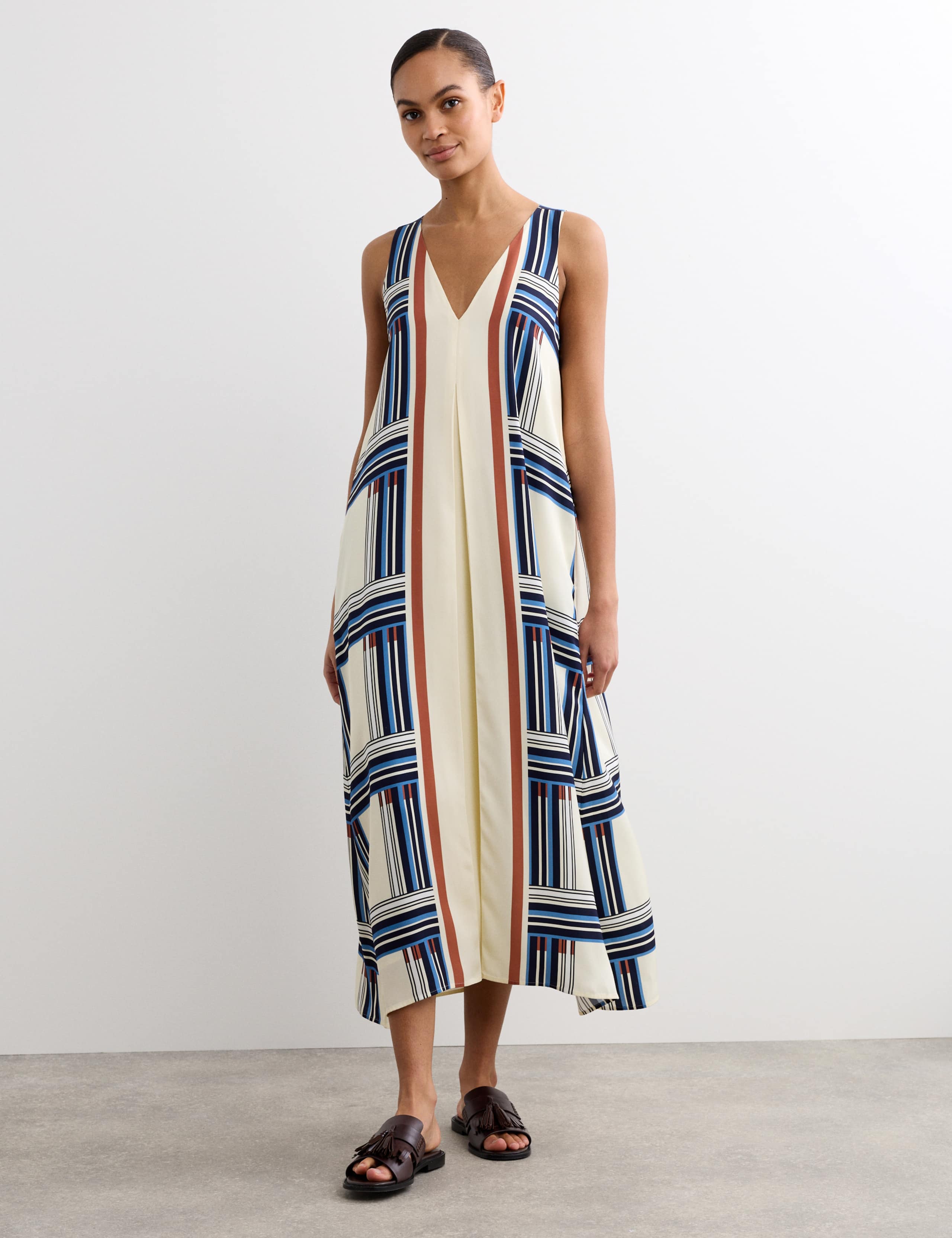 Checked V-Neck Midi Column Dress 1 of 7