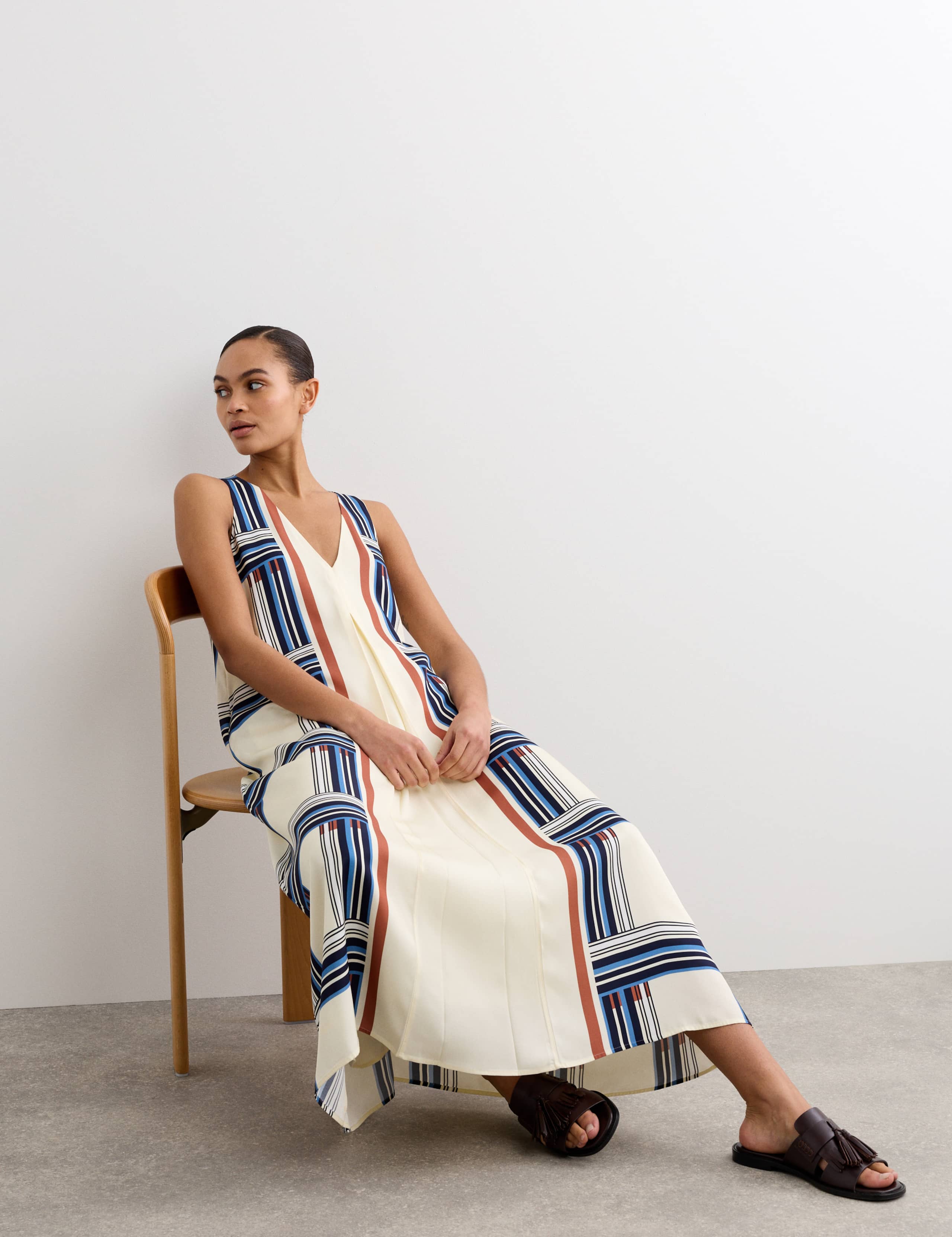 Checked V-Neck Midi Column Dress 3 of 7