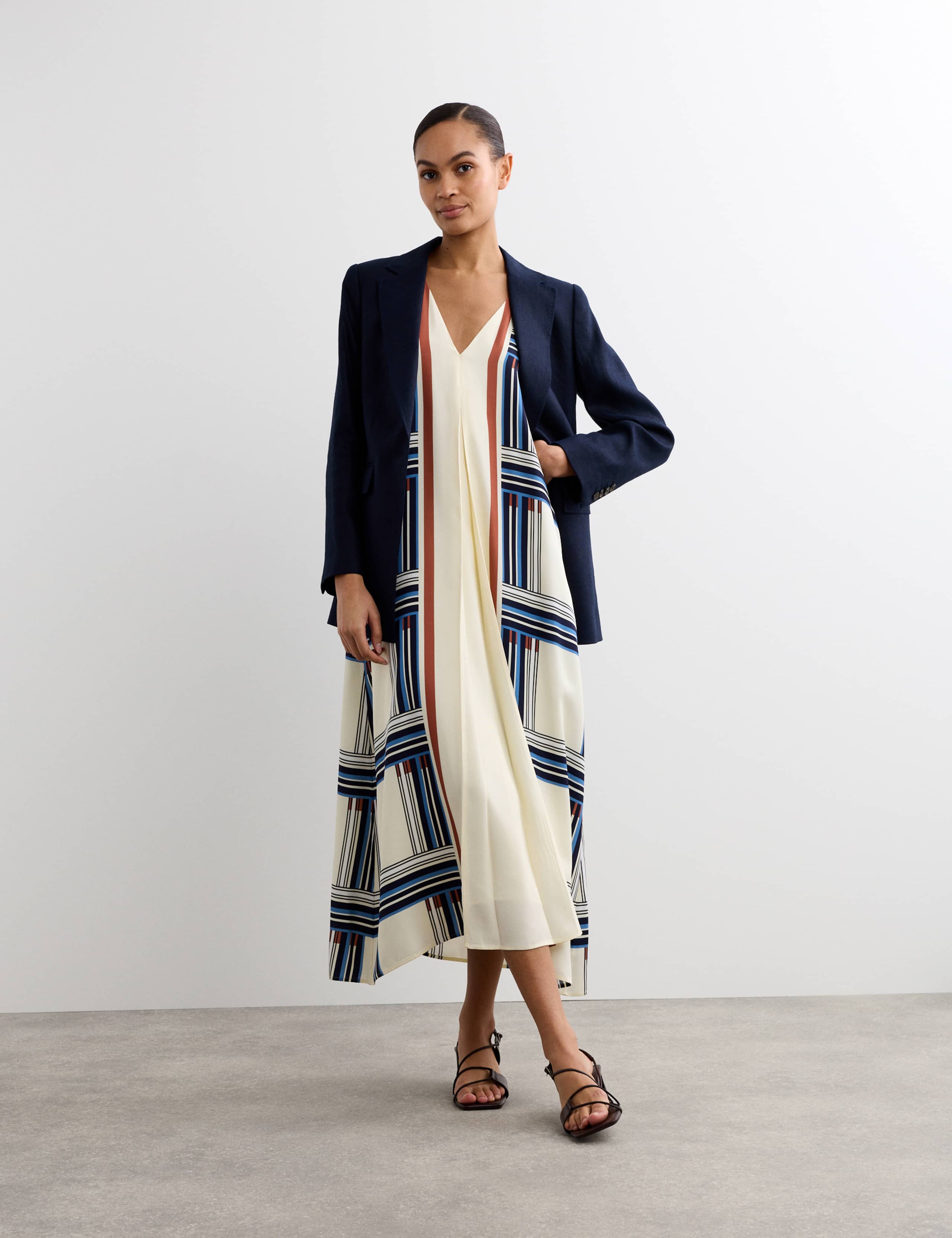 Checked V-Neck Midi Column Dress 4 of 7