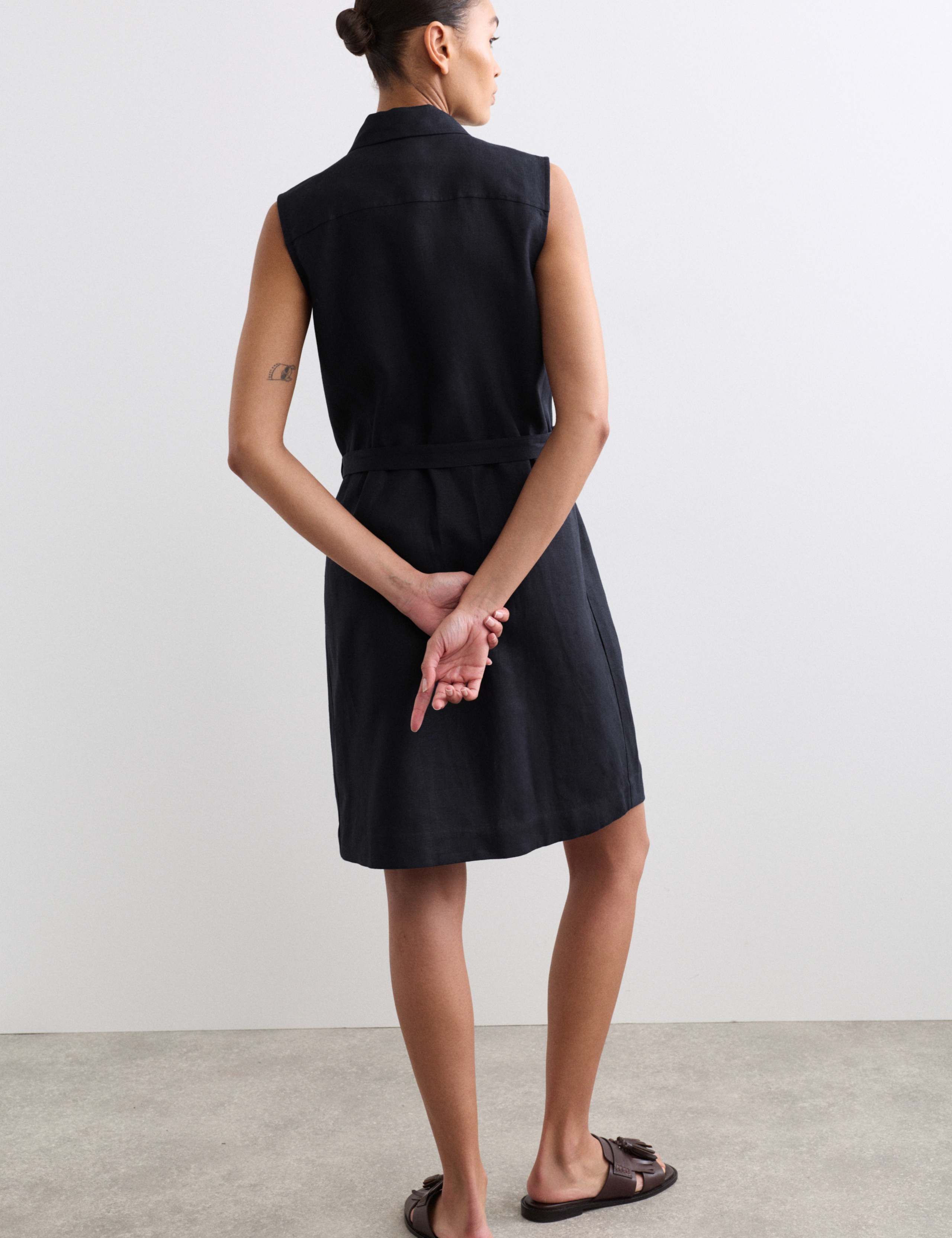 Pure Linen Pleated Knee Length Shirt Dress 6 of 6