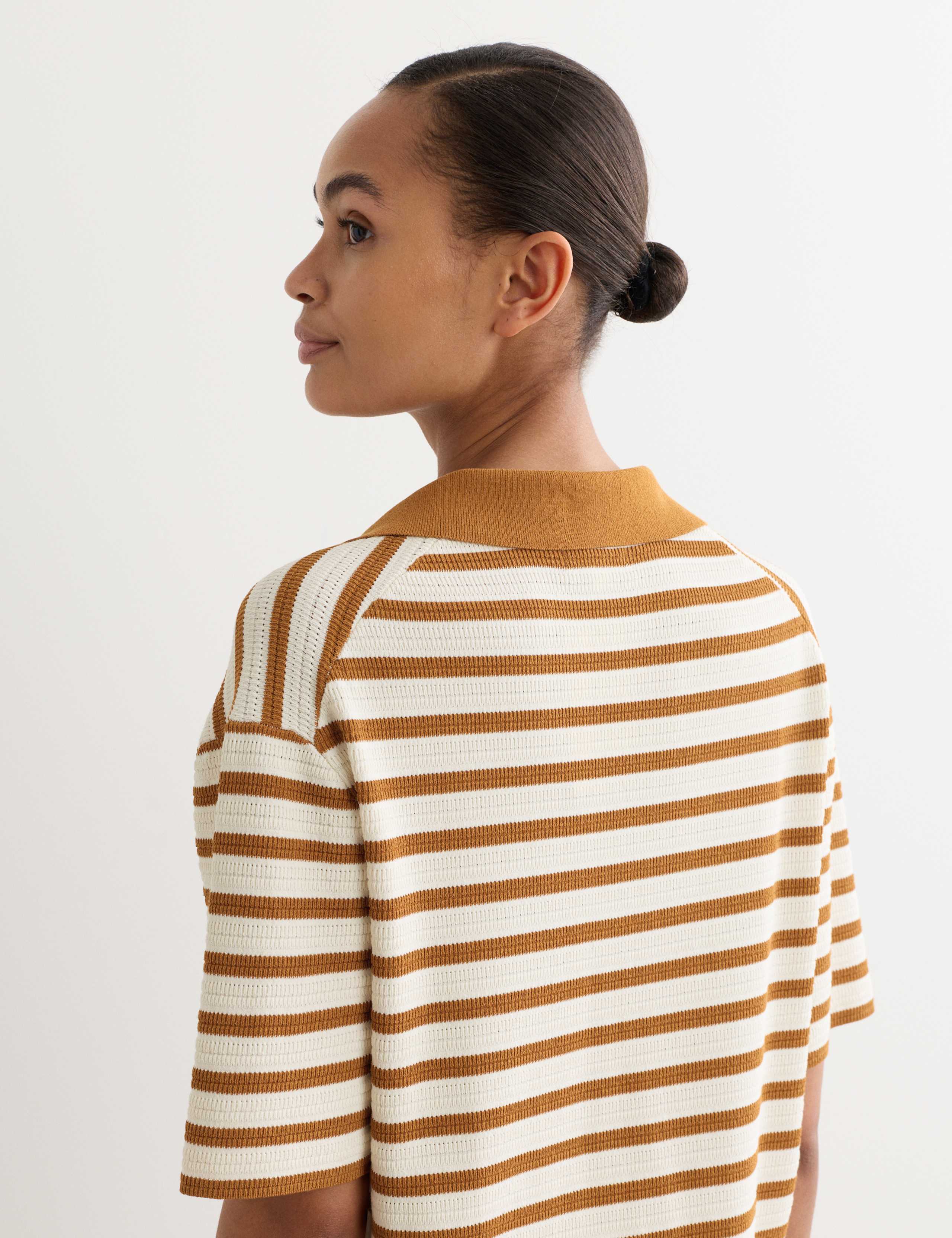 Cotton Blend Knitted Striped V-Neck Dress 3 of 7