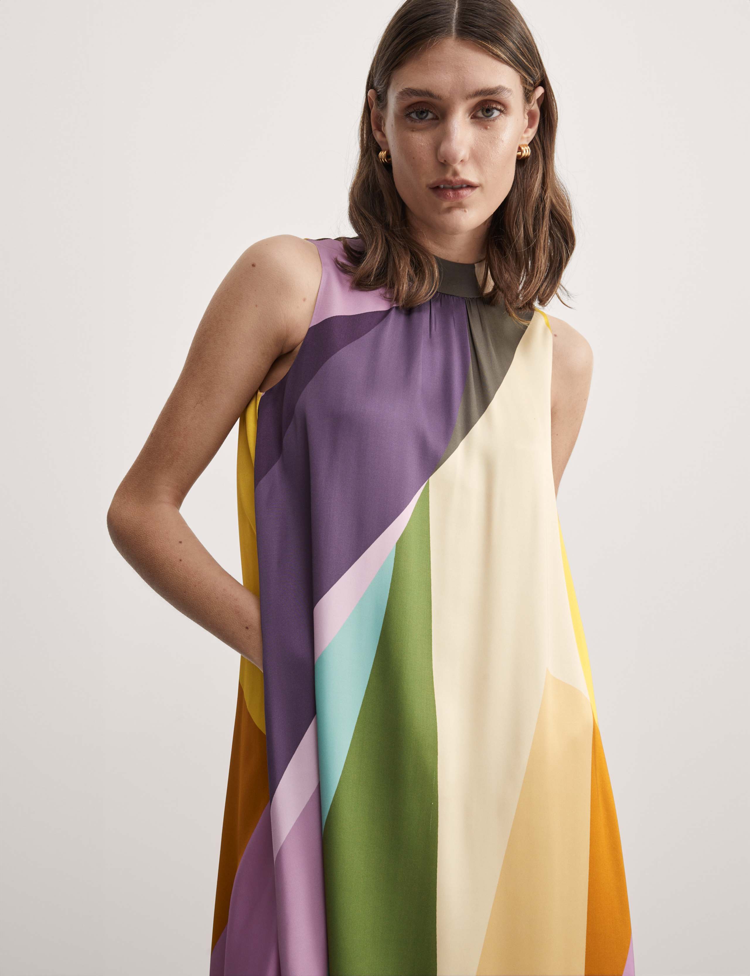 Printed Funnel Neck Maxi Shift Dress 1 of 7