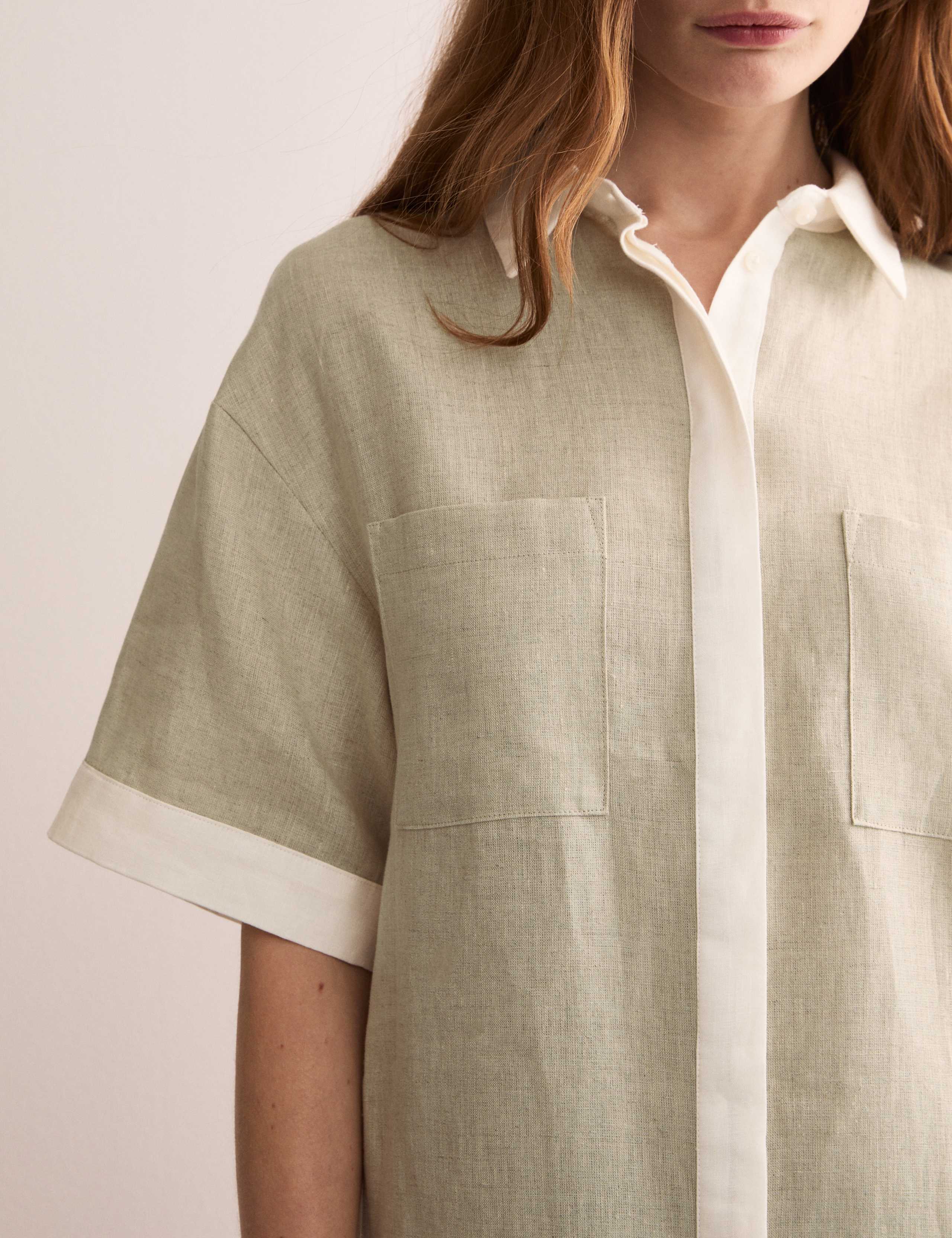 Pure Linen Knee Length Shirt Dress 3 of 7