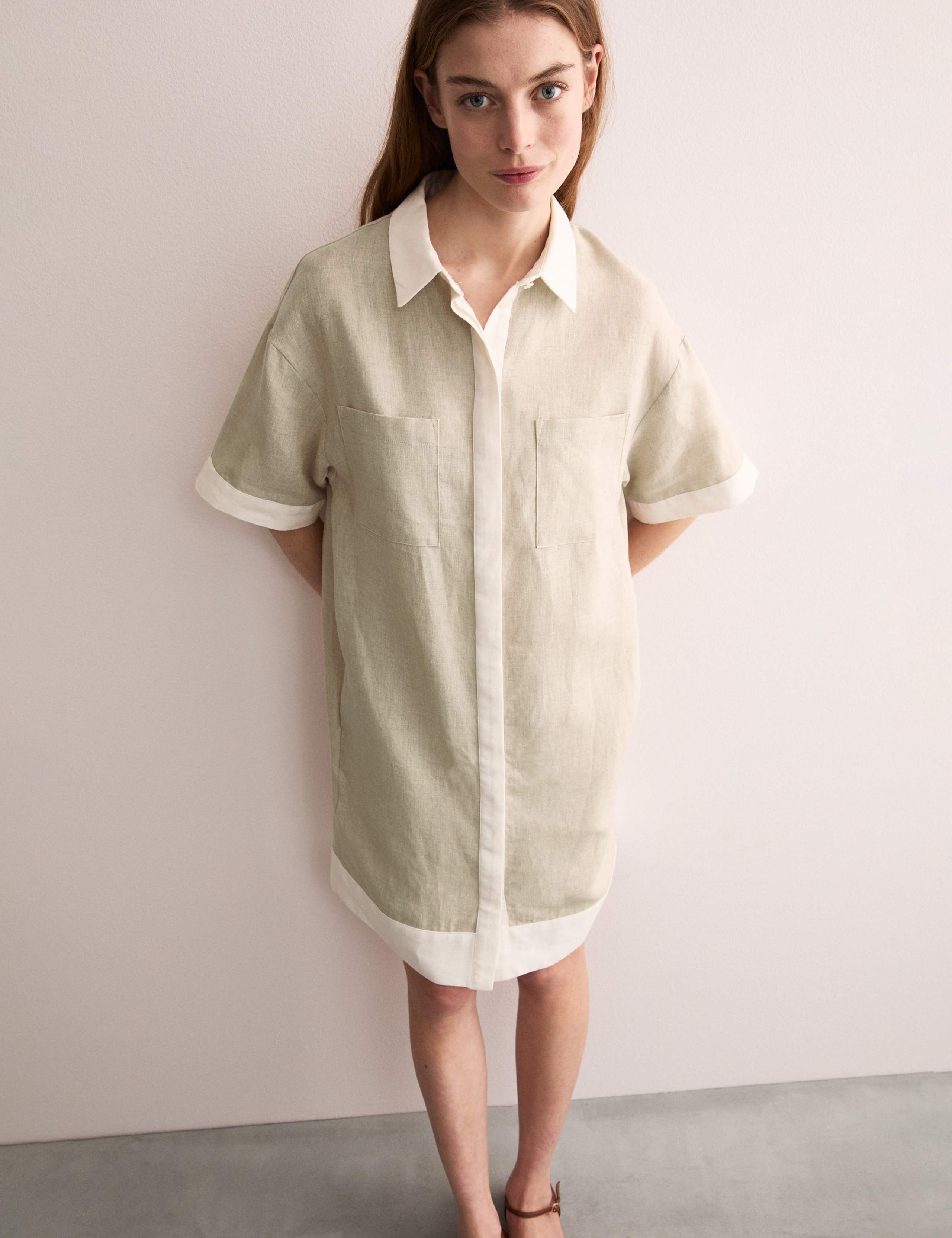 Pure Linen Knee Length Shirt Dress 5 of 7