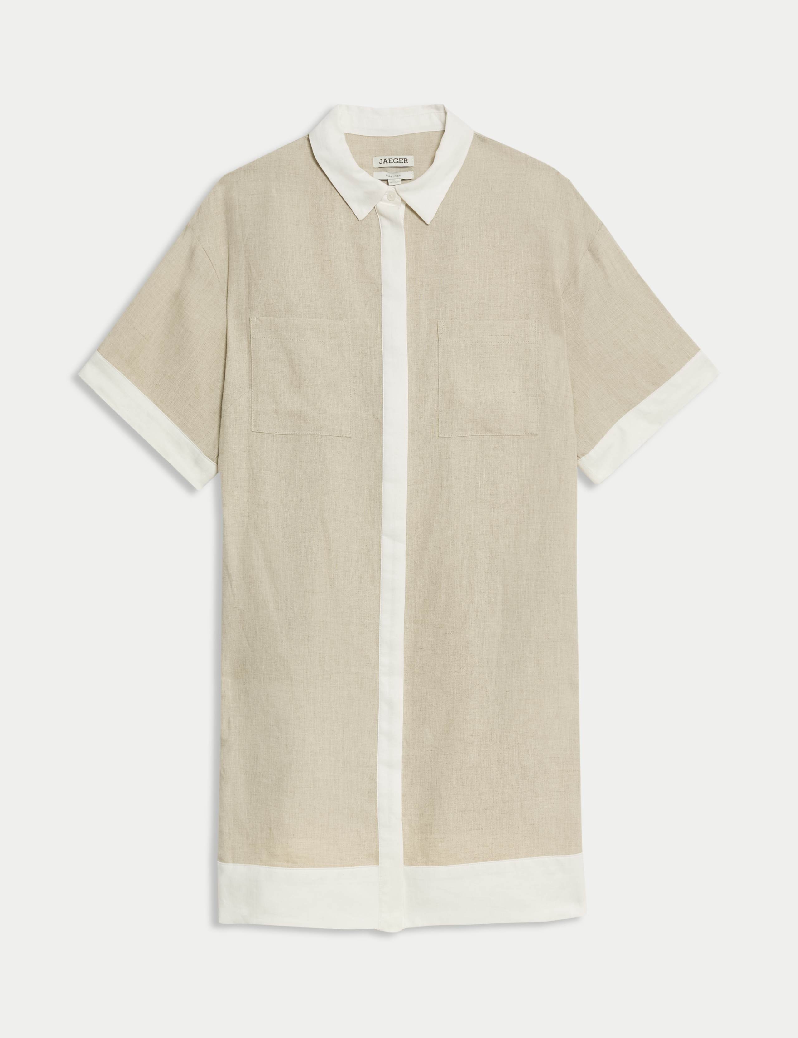 Pure Linen Knee Length Shirt Dress 2 of 7