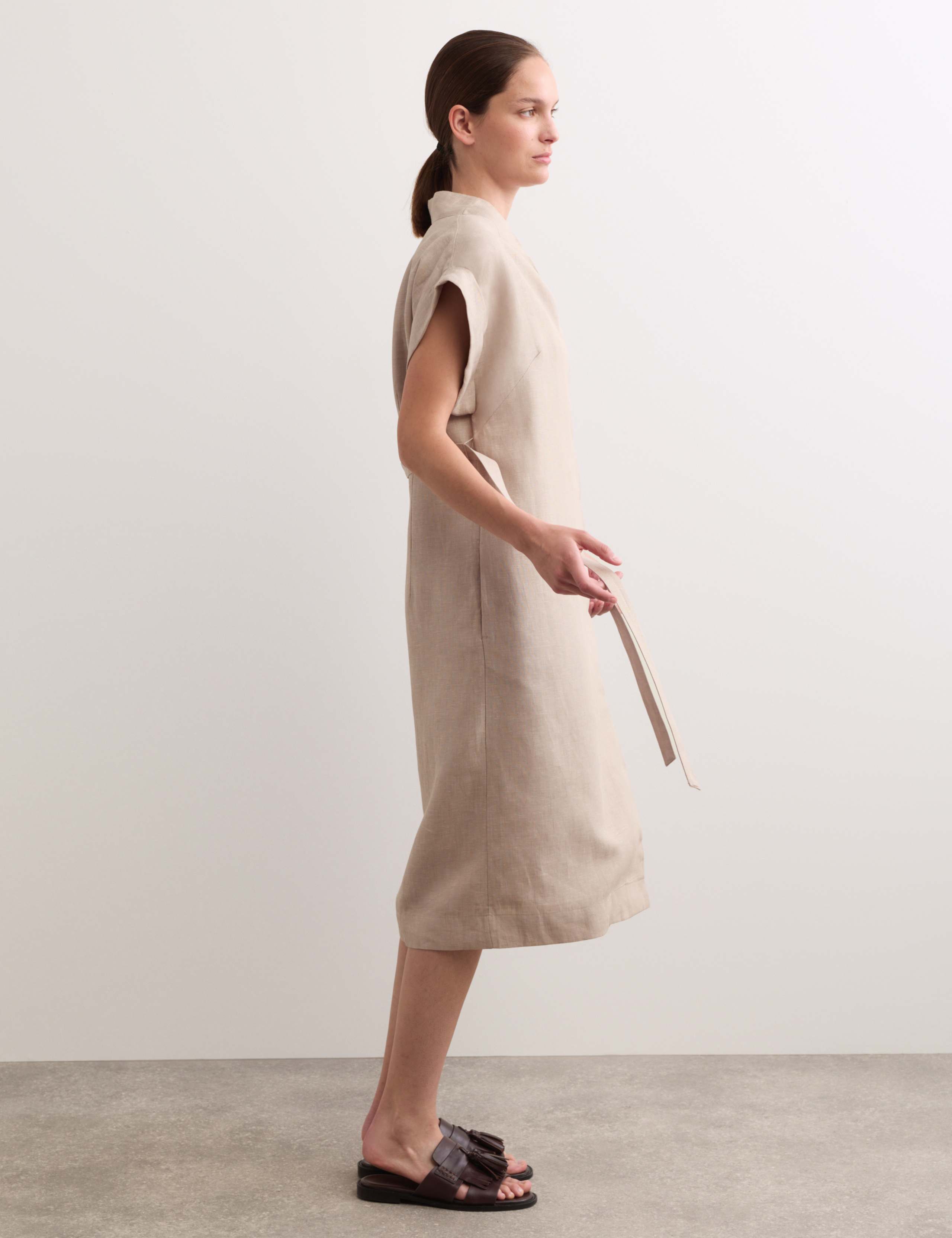 Pure Linen V-Neck Midi Wrap Dress 5 of 6