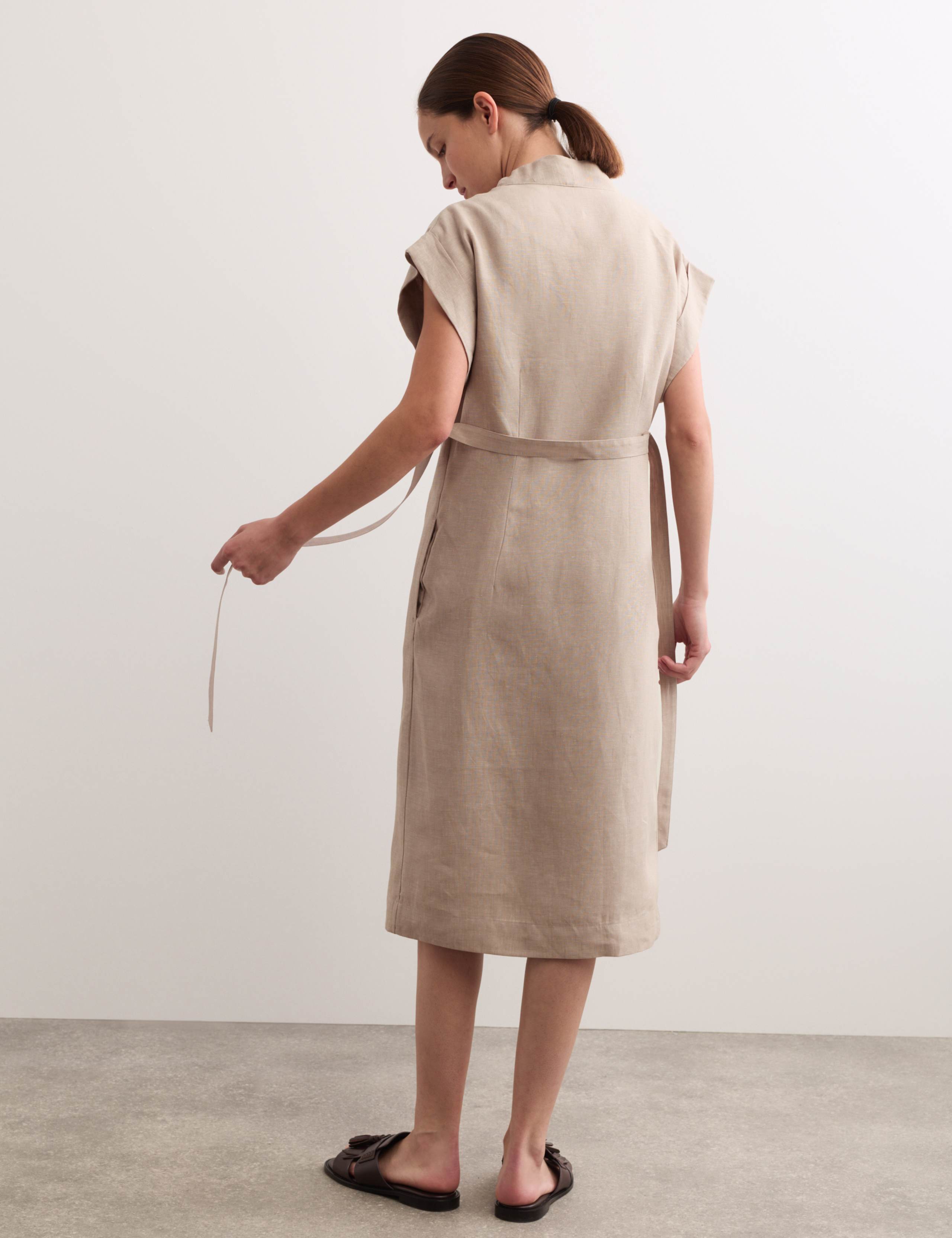 Pure Linen V-Neck Midi Wrap Dress 6 of 6